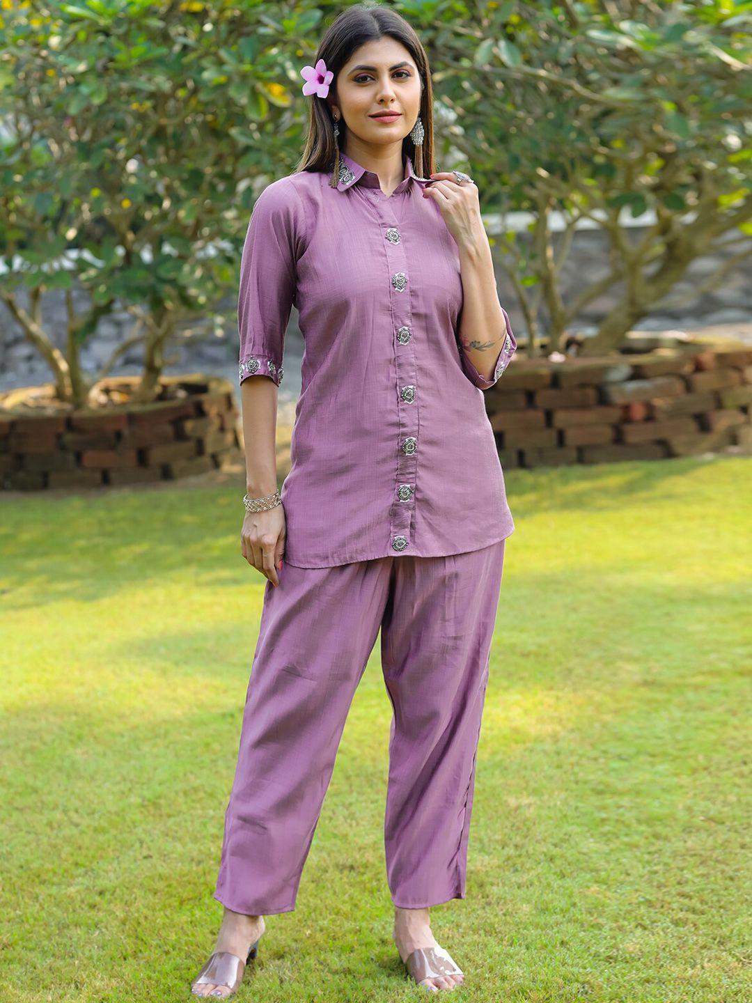 kiana shirt collar embellishmed shirt with flared trouser co-ords