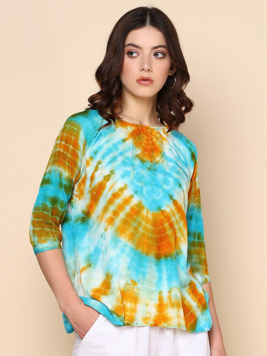 maaesa tie & dye dyed extended sleeves crepe top