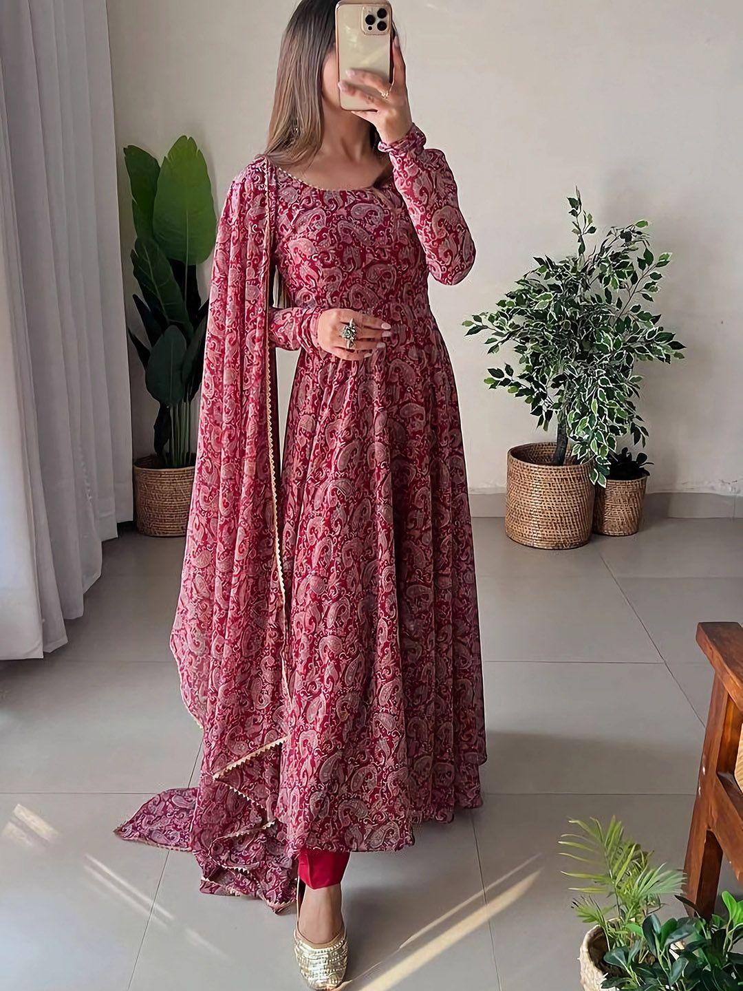 kalini paisley printed gotta patti anarkali kurta with trousers & with dupatta