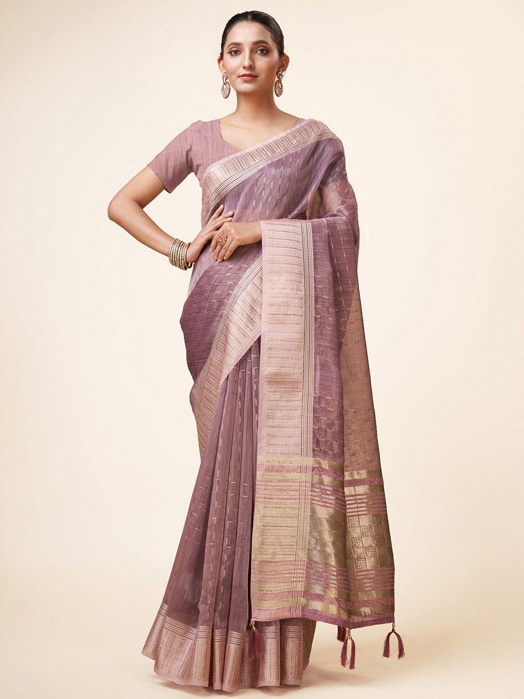 sweet smile fab checked woven design zari organza saree