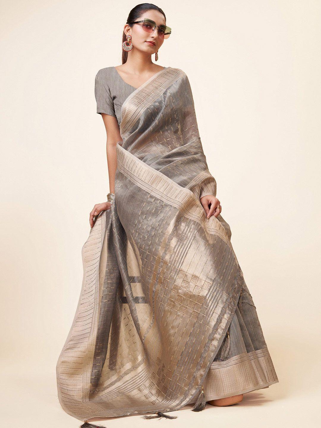 sweet smile fab geometric woven design zari organza saree