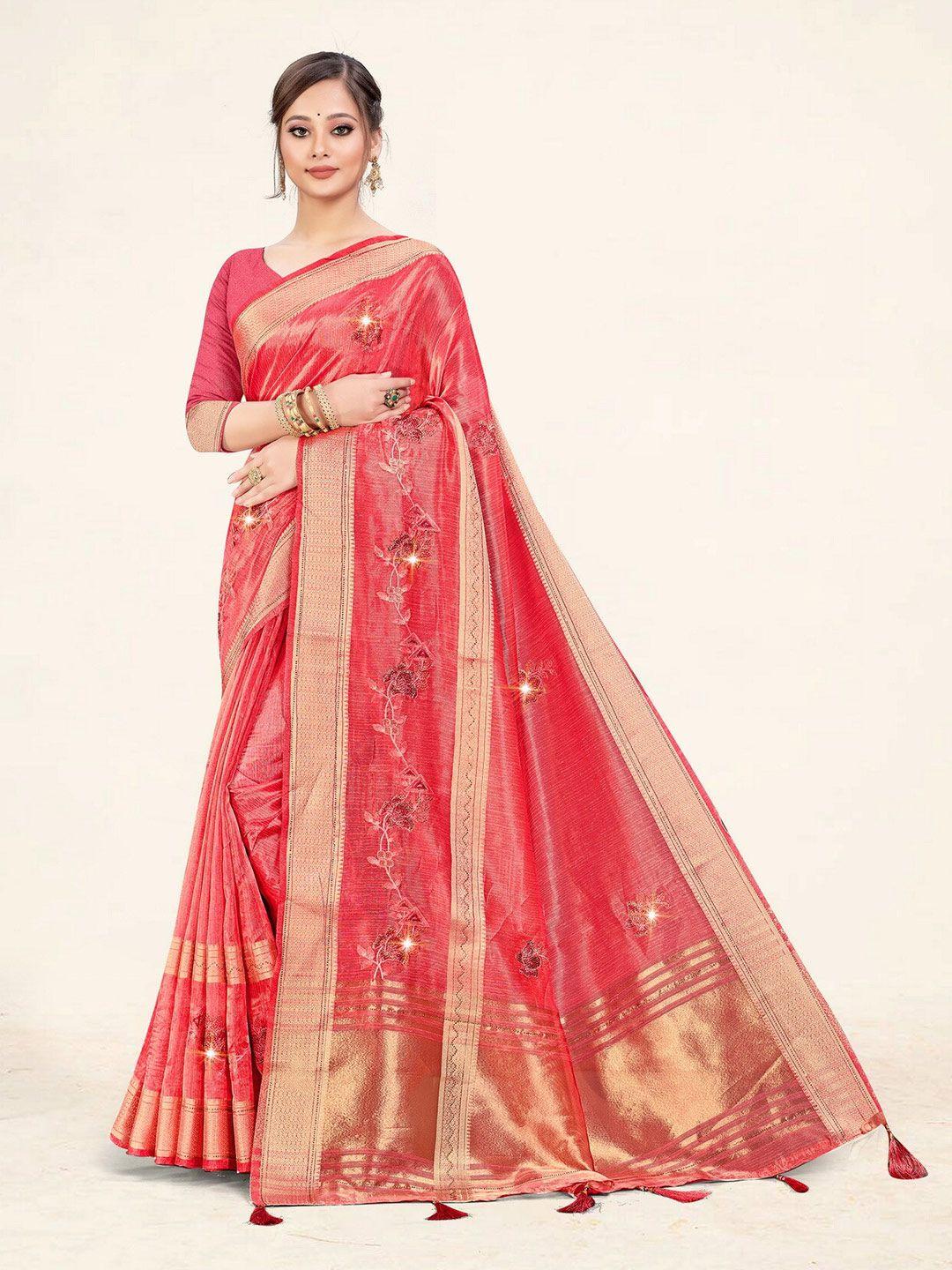 sweet smile fab floral embroidered zari organza saree