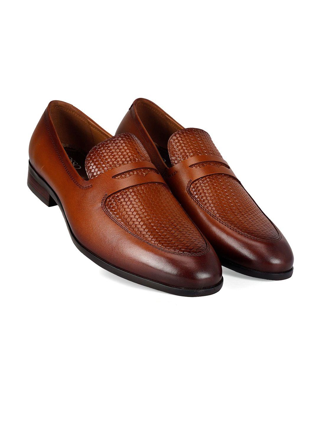 rosso brunello men textured leather formal loafers