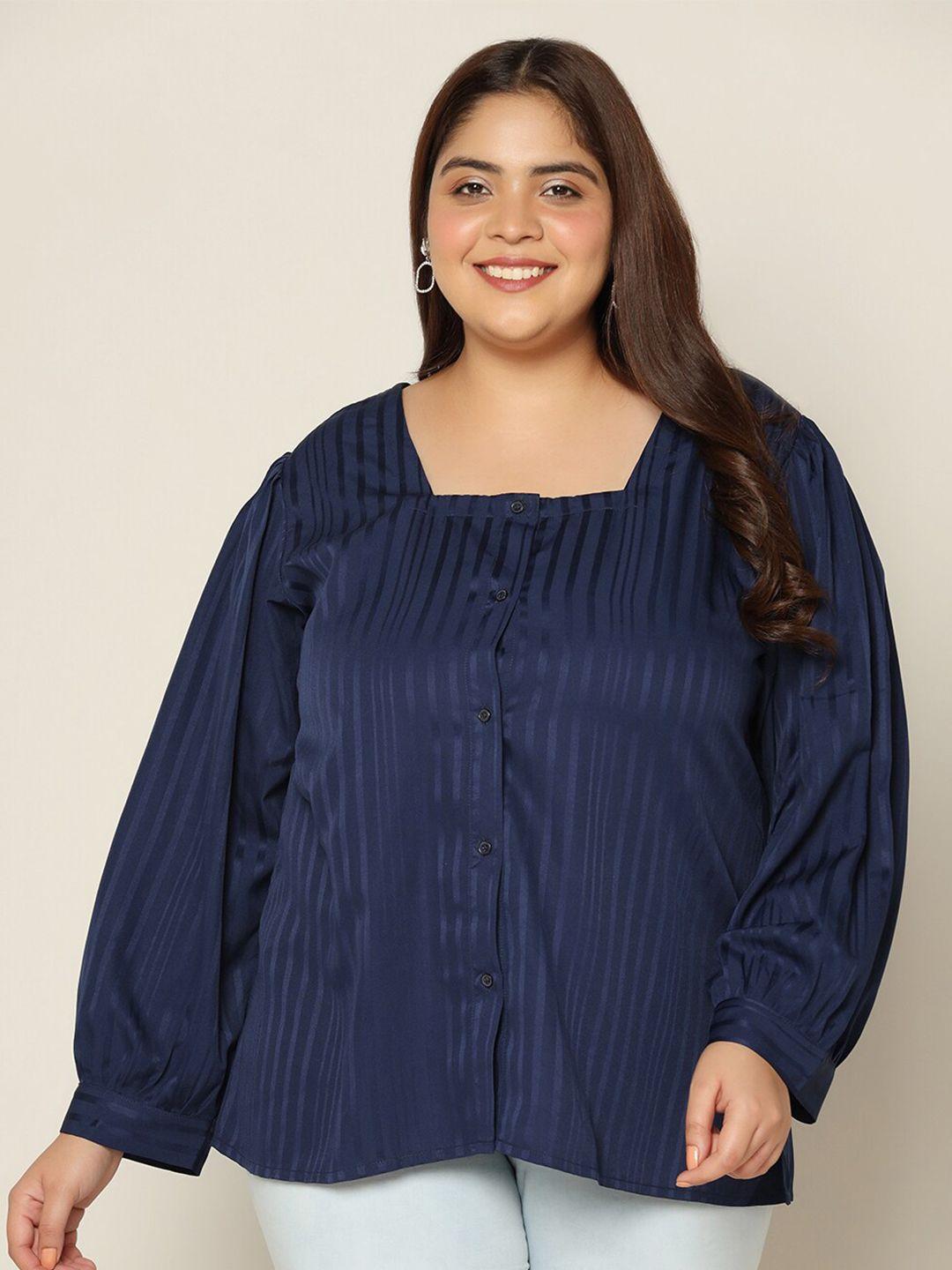 fashion dream plus size striped puff sleeve shirt style top