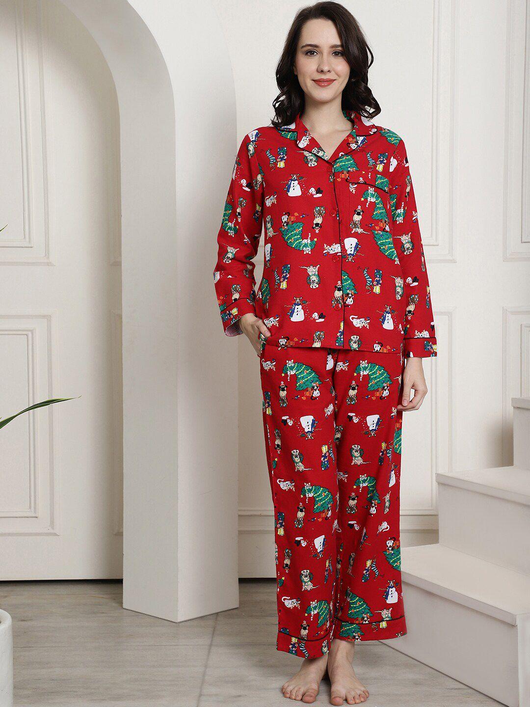 secret wish printed cotton shirt and pyjamas night suit