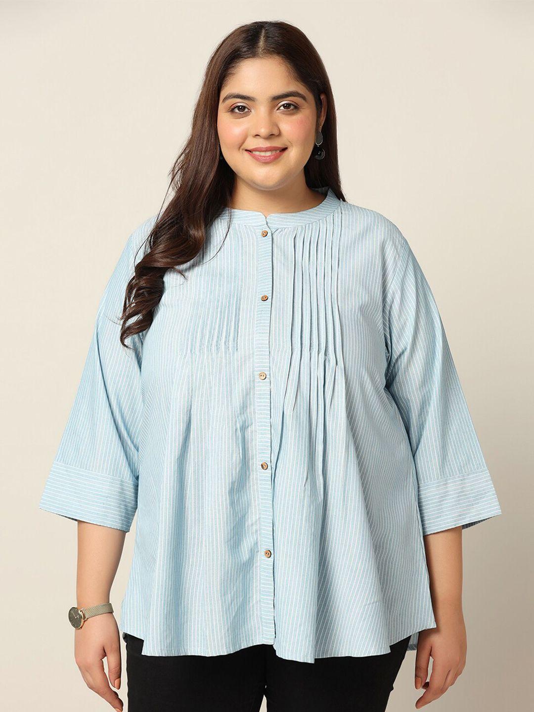 fashion dream plus size striped mandarin collar shirt style top