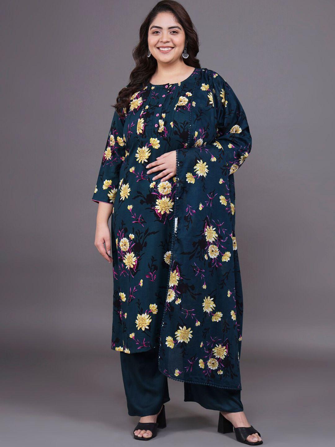 tissu floral printed kurta with palazzos & dupatta