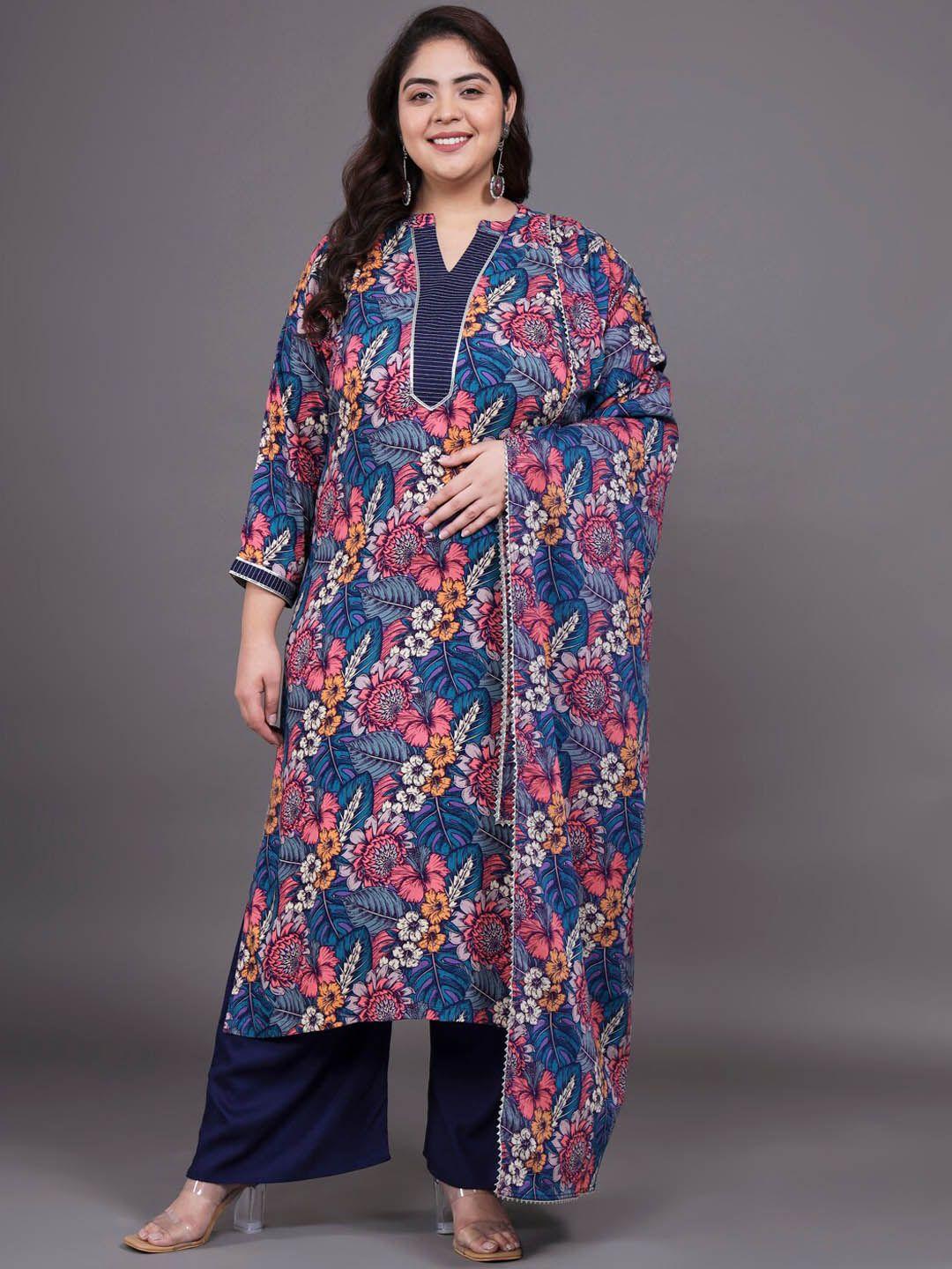 tissu floral printed kurta with palazzos & dupatta