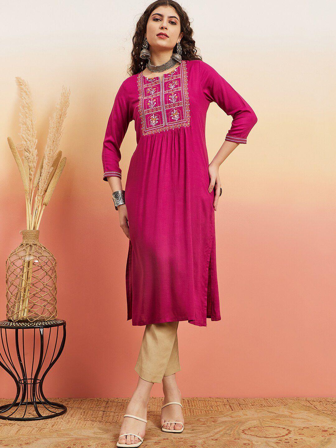 sangria floral embroidered straight kurta