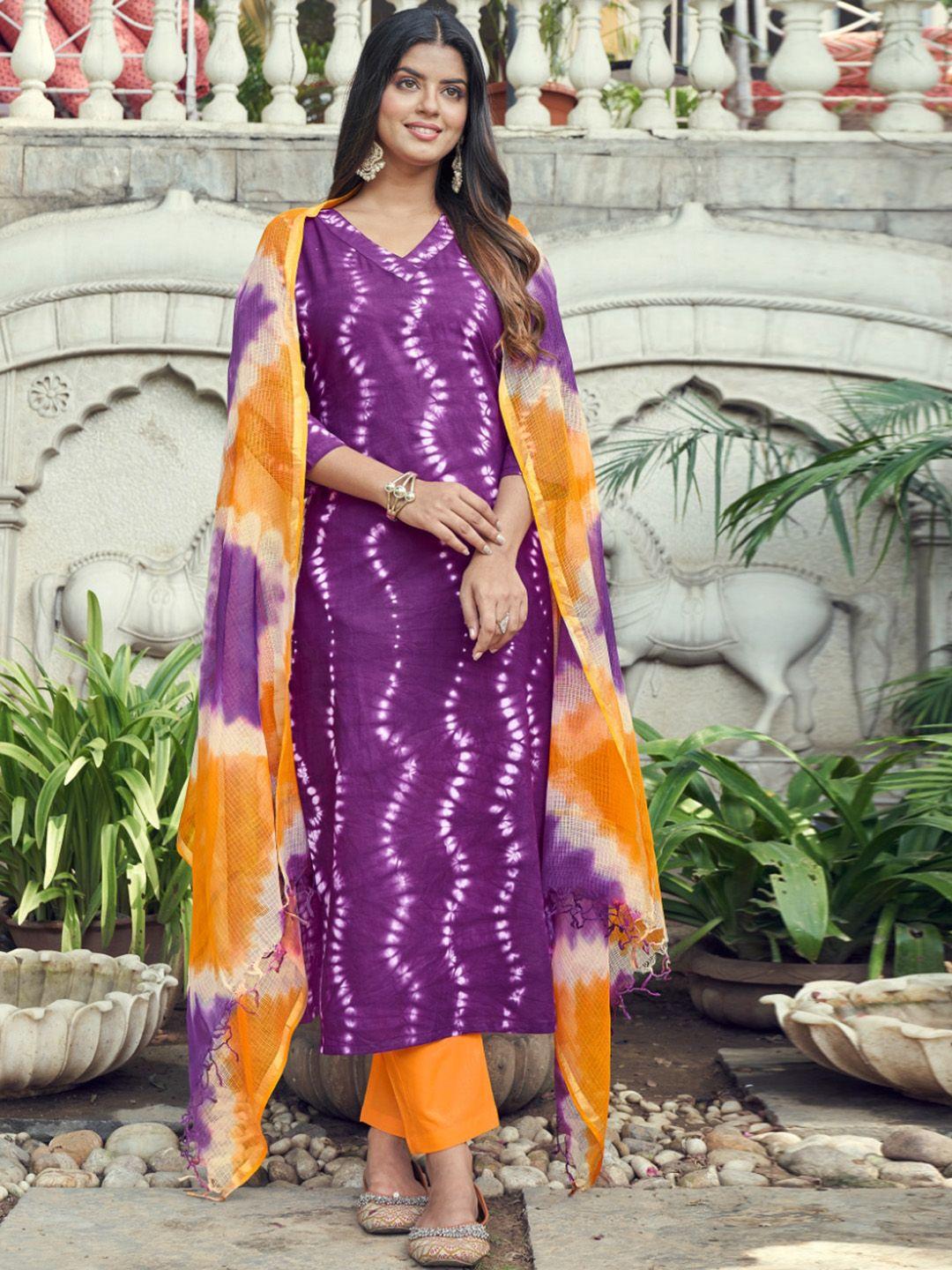 kalini abstract printed v-neck straight kurta & trousers with dupatta