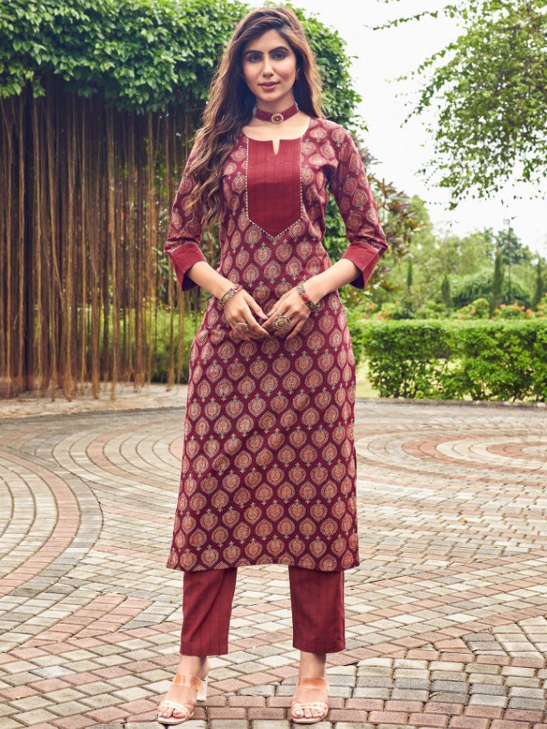 kalini ethnic motifs printed gotta patti detailed straight kurta with trousers