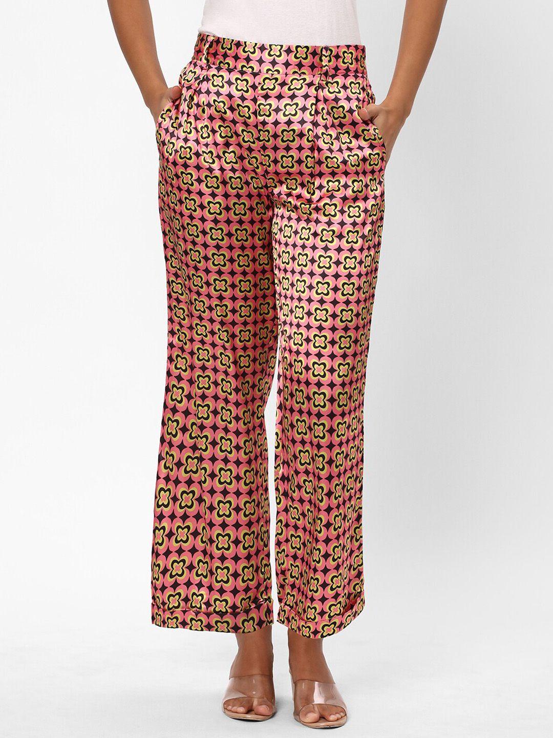 r&b women floral printed mid-rise parallel trousers