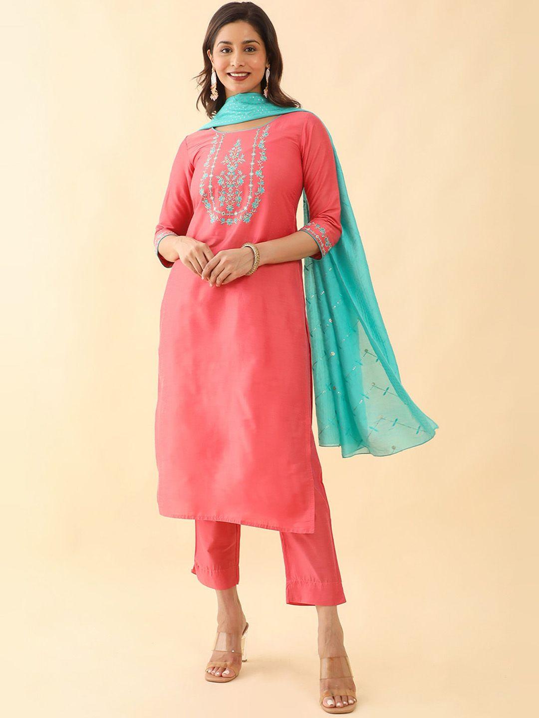 maybell thread work kurta with trousers & dupatta