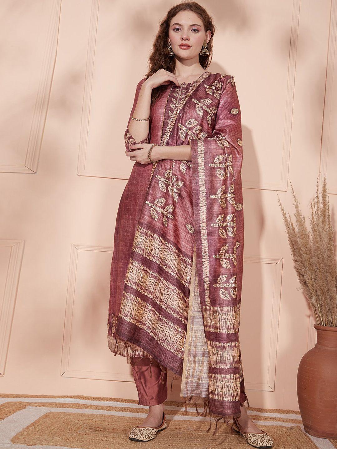 fashor floral yoke design gotta patti kurta & trousers with dupatta