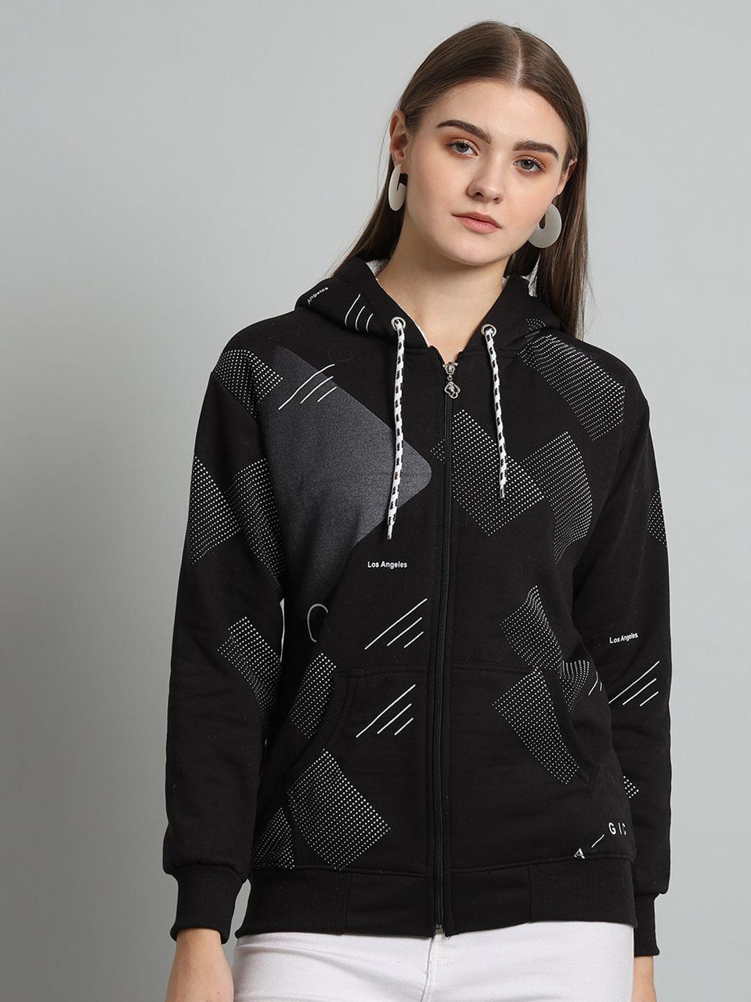 ewools geometric printed hooded front-open sweatshirt