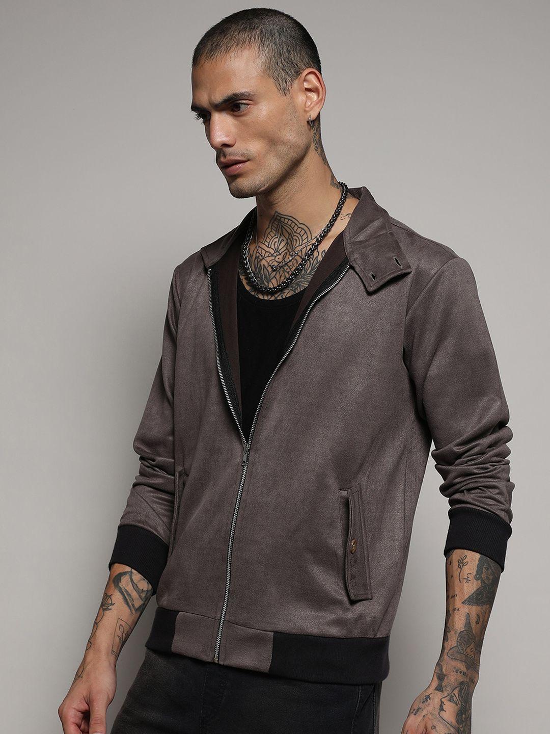 campus sutra brown windcheater suede bomber jacket