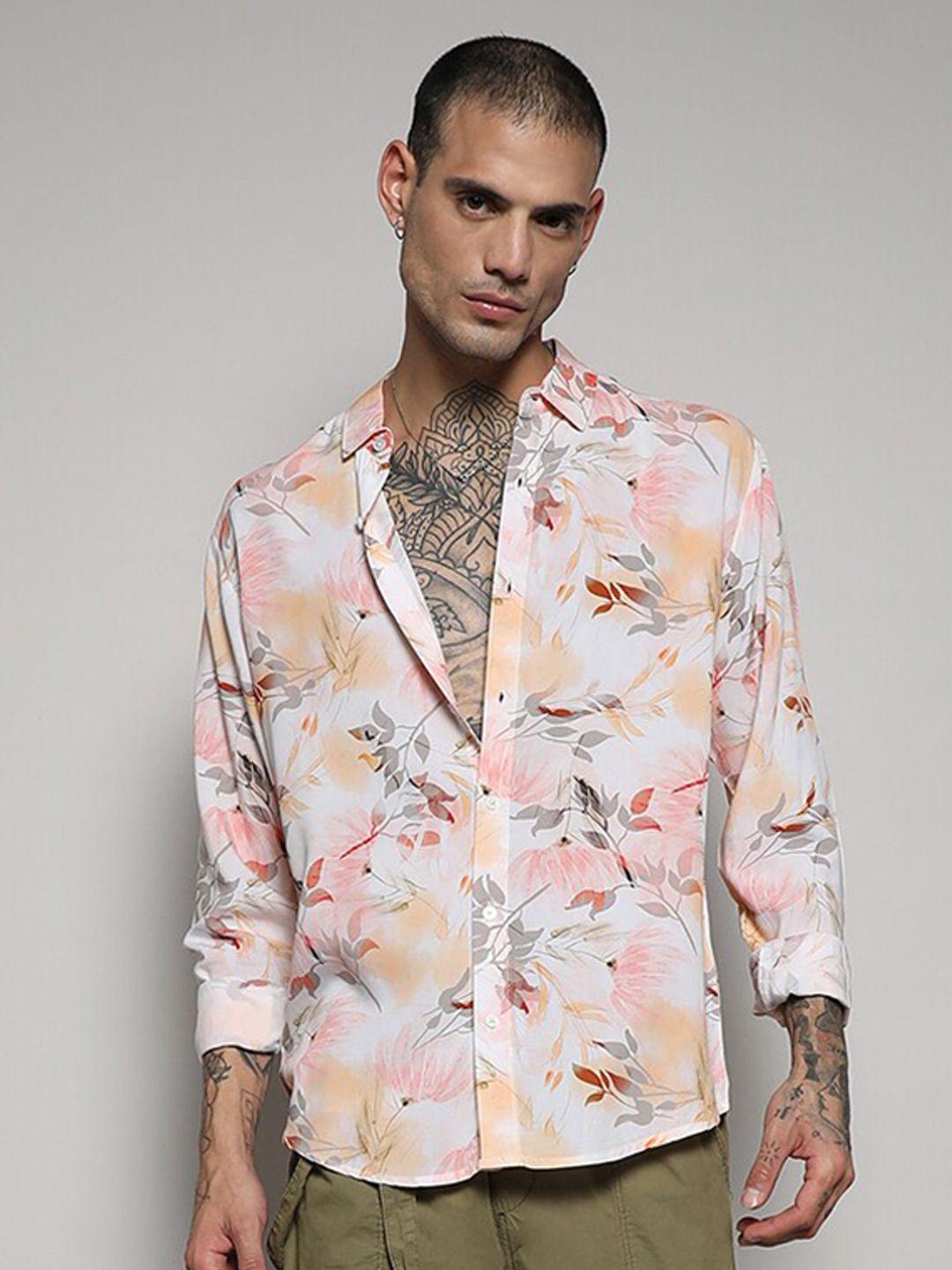 campus sutra classic floral printed spread collar casual shirt