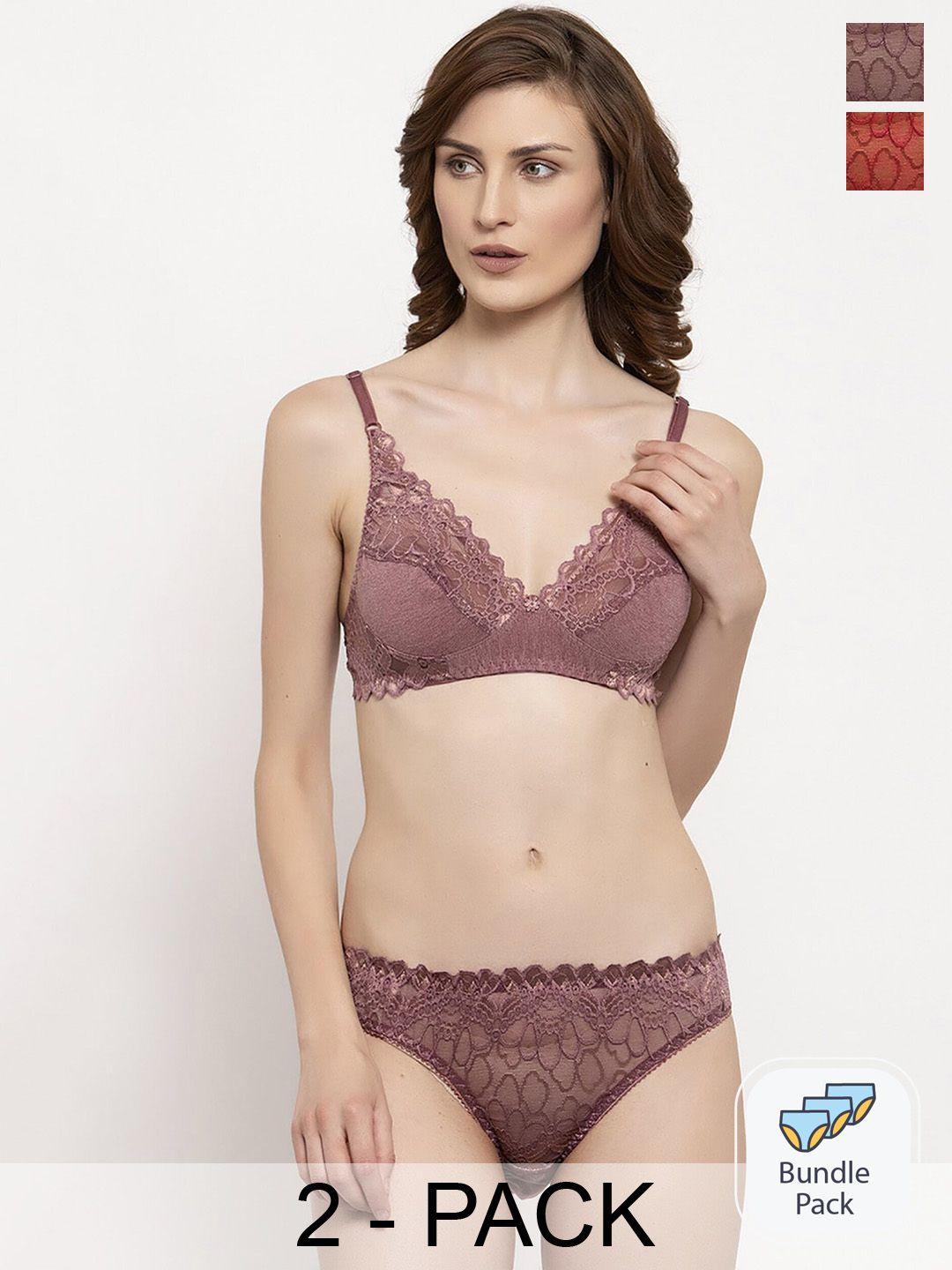 arousy pack of 2 self design lingerie set itwenty set_red,maroon