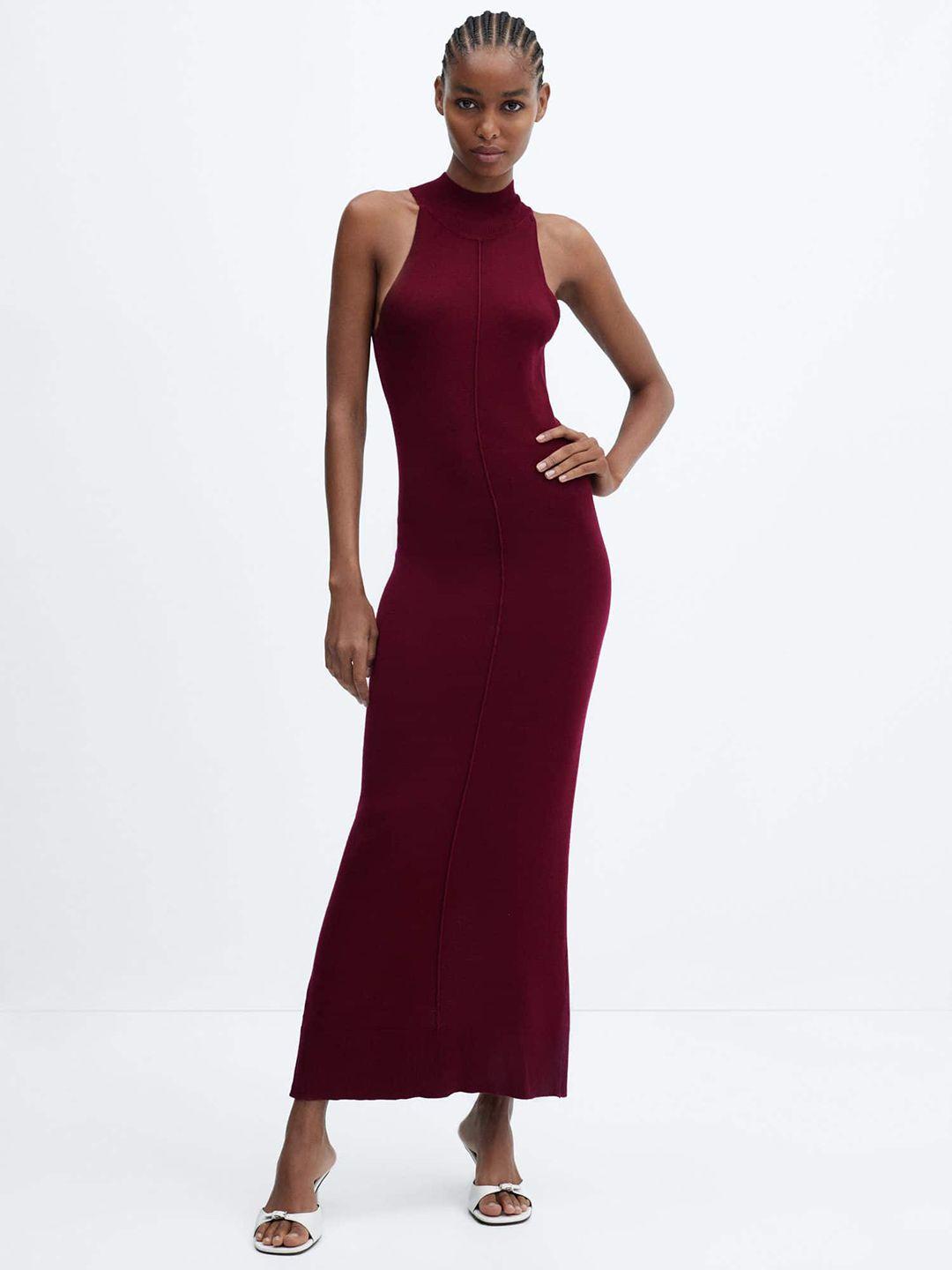 mango back slit fitted maxi dress