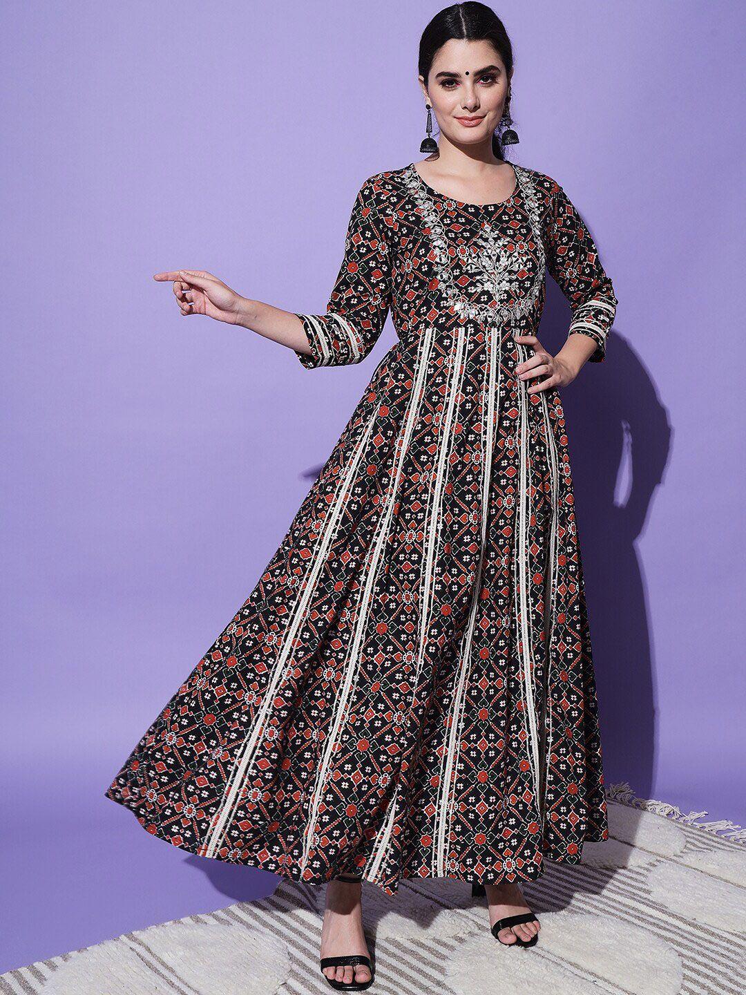 kalini floral printed pure cotton anarkali kurta