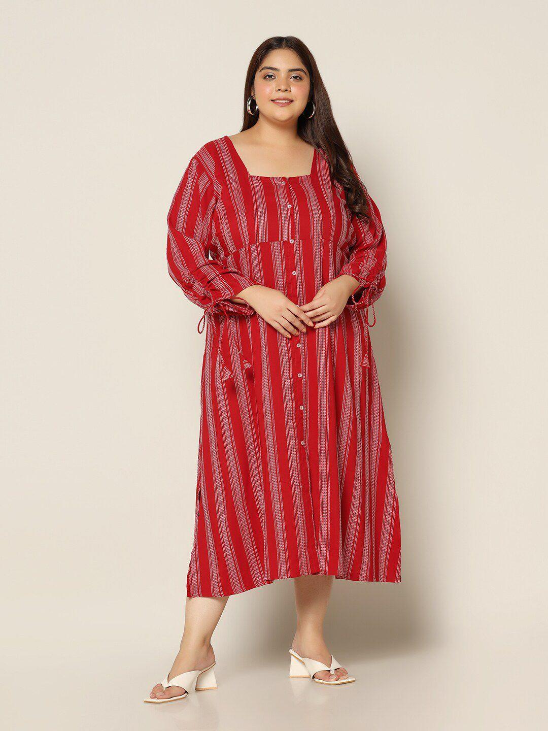 fashion dream plus size striped a-line midi dress