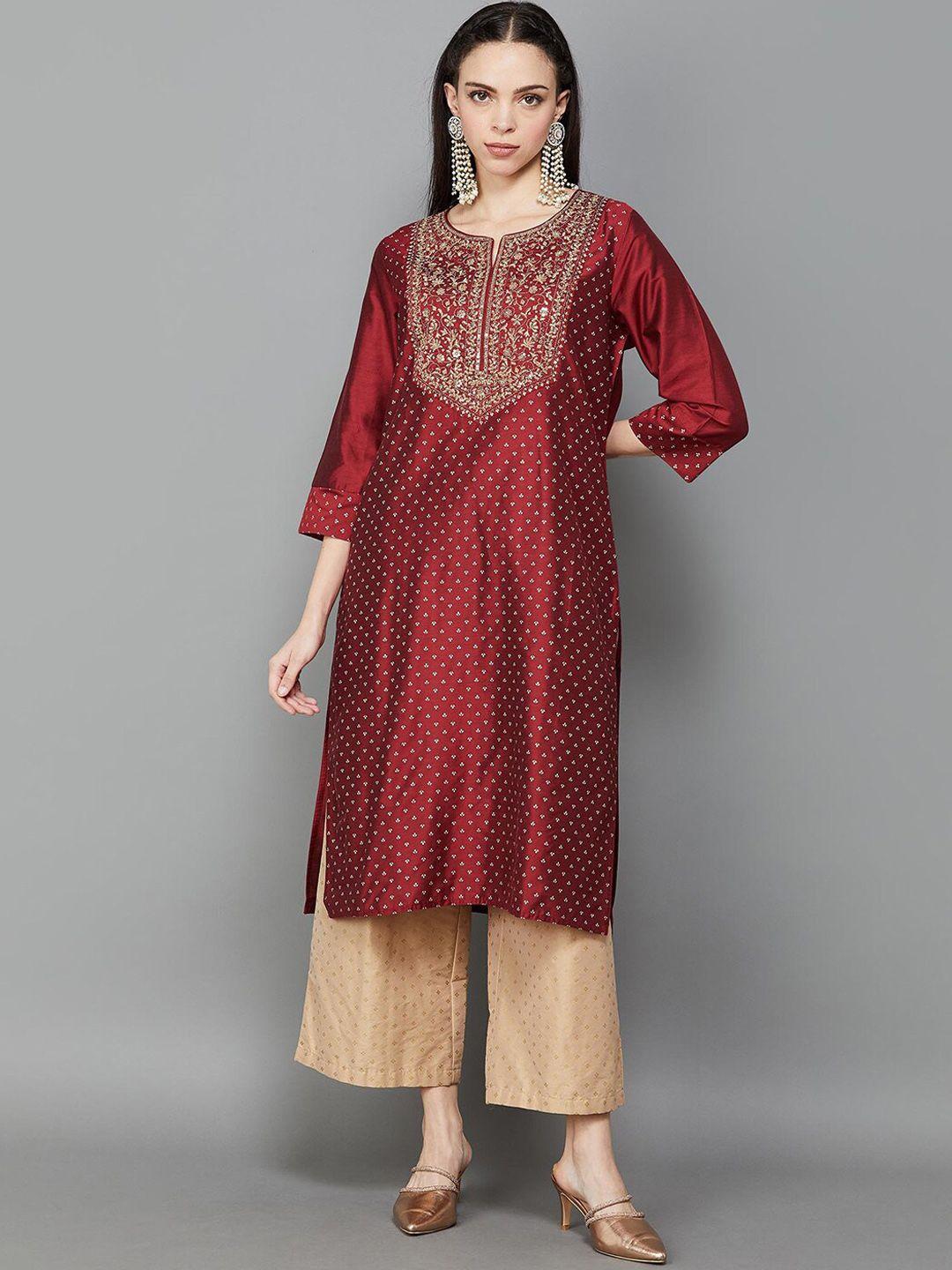 melange by lifestyle ethnic motifs printed thread work kurta