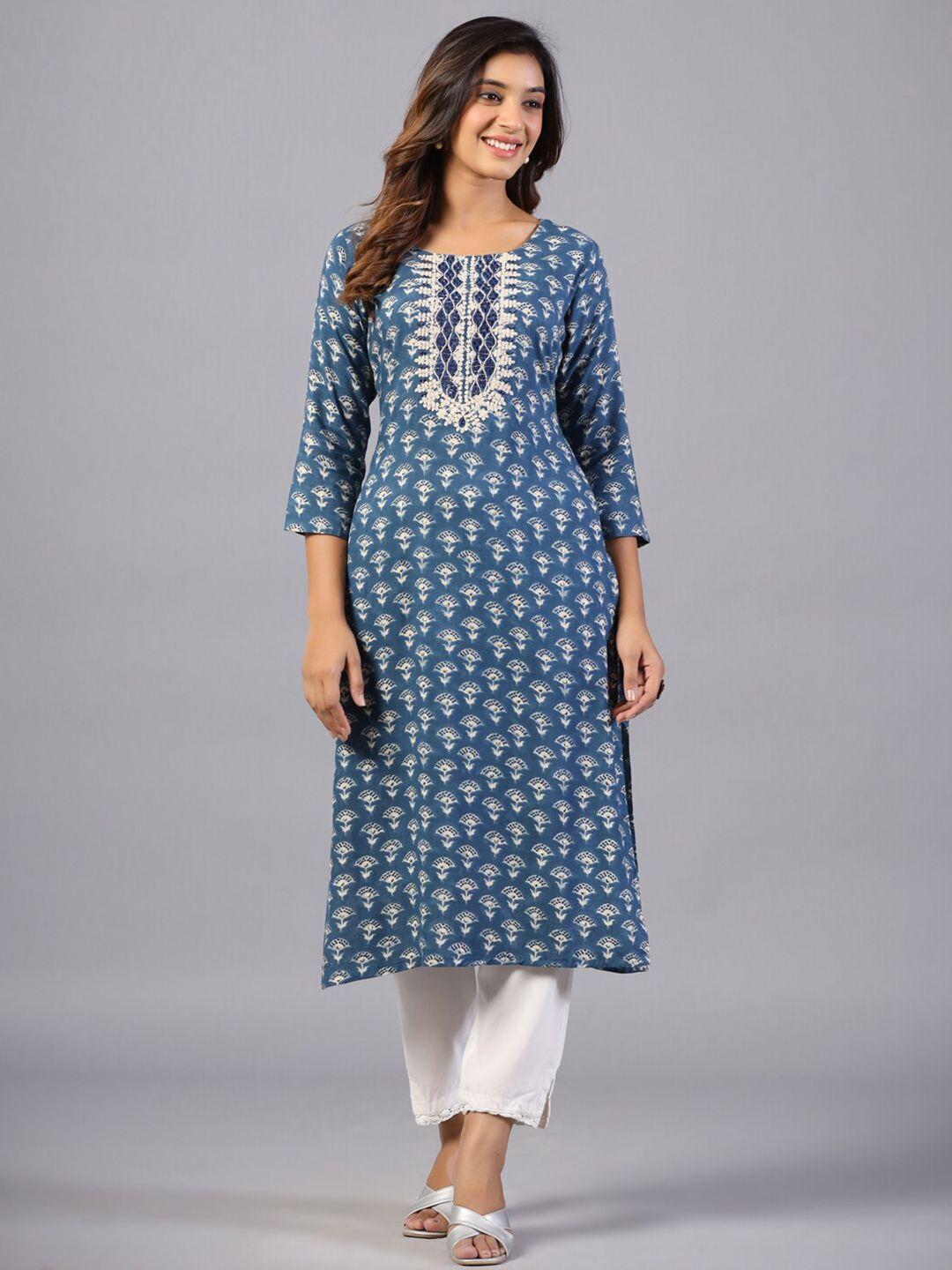 amchoor ethnic motifs printed mirror work & thread work detail straight kurta