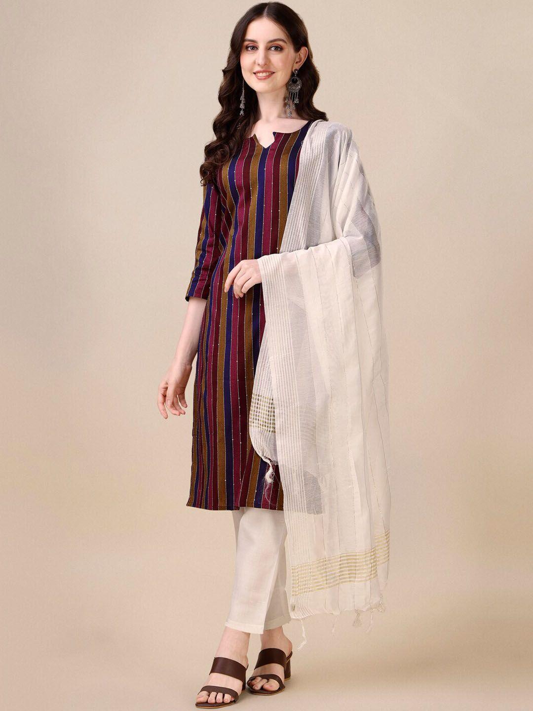 fashion basket striped sequinned regular kurta with trousers & with dupatta