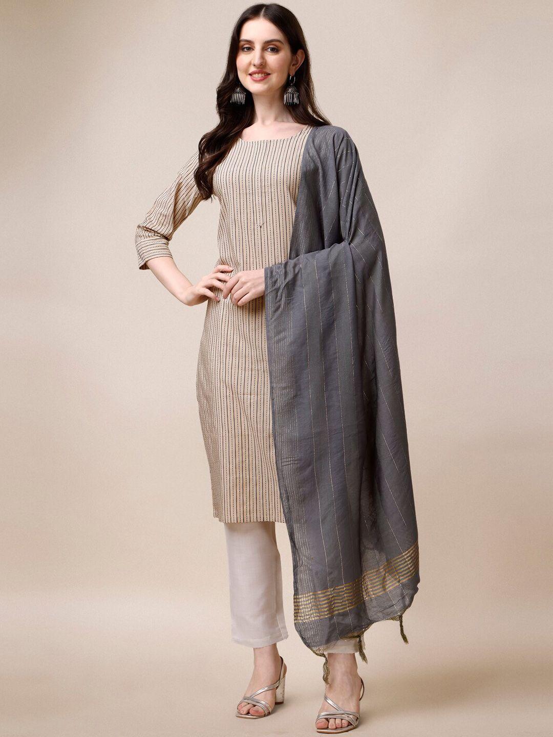 fashion basket striped regular kurta with trousers & with dupatta