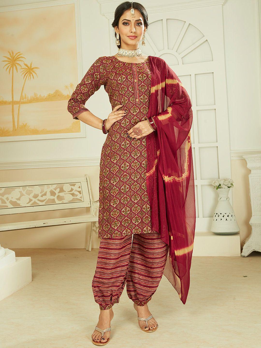 kalini ethnic motifs printed straight kurta & patiala with dupatta