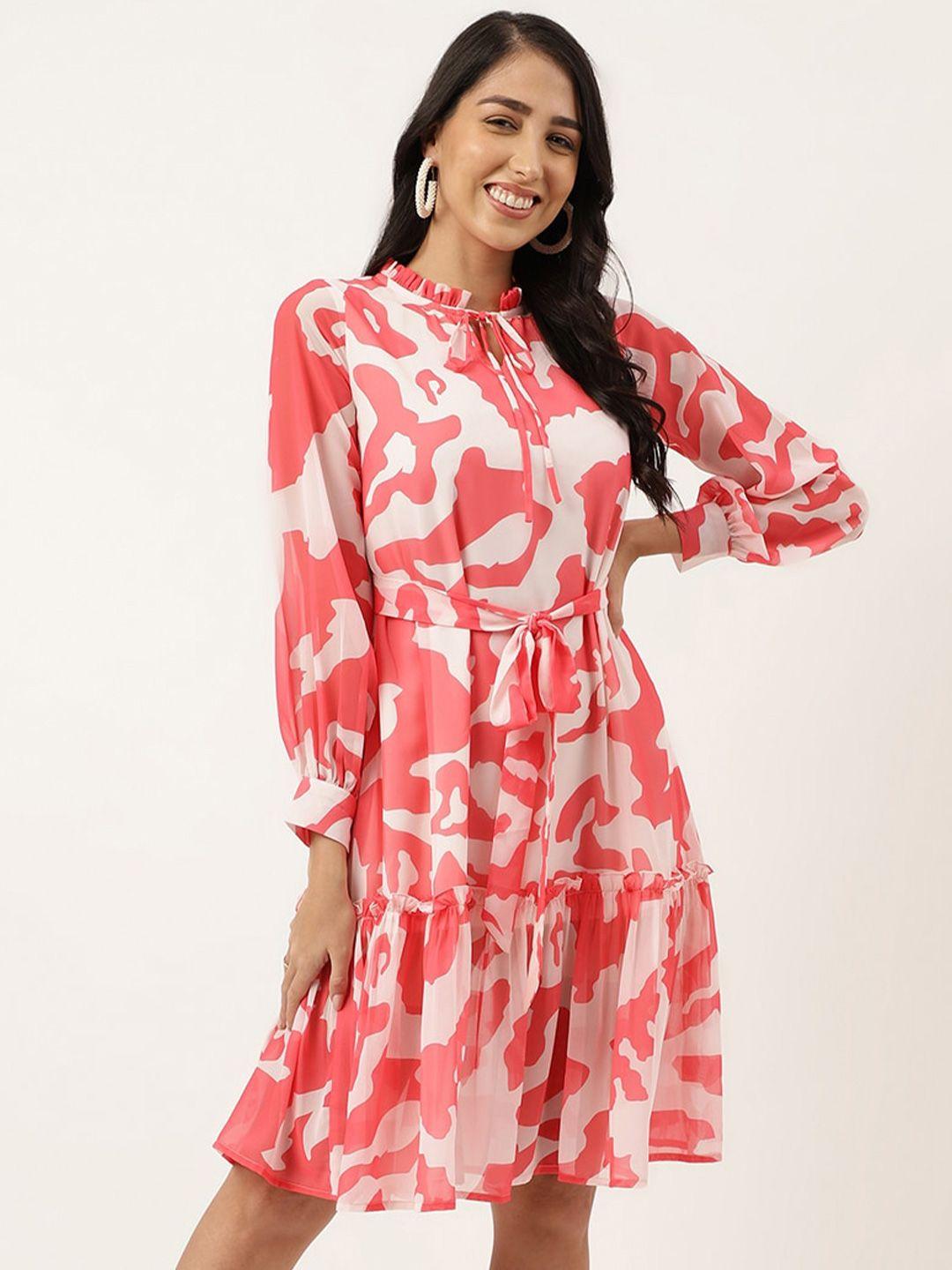 masakali.co abstract printed puff sleeve georgette a-line dress