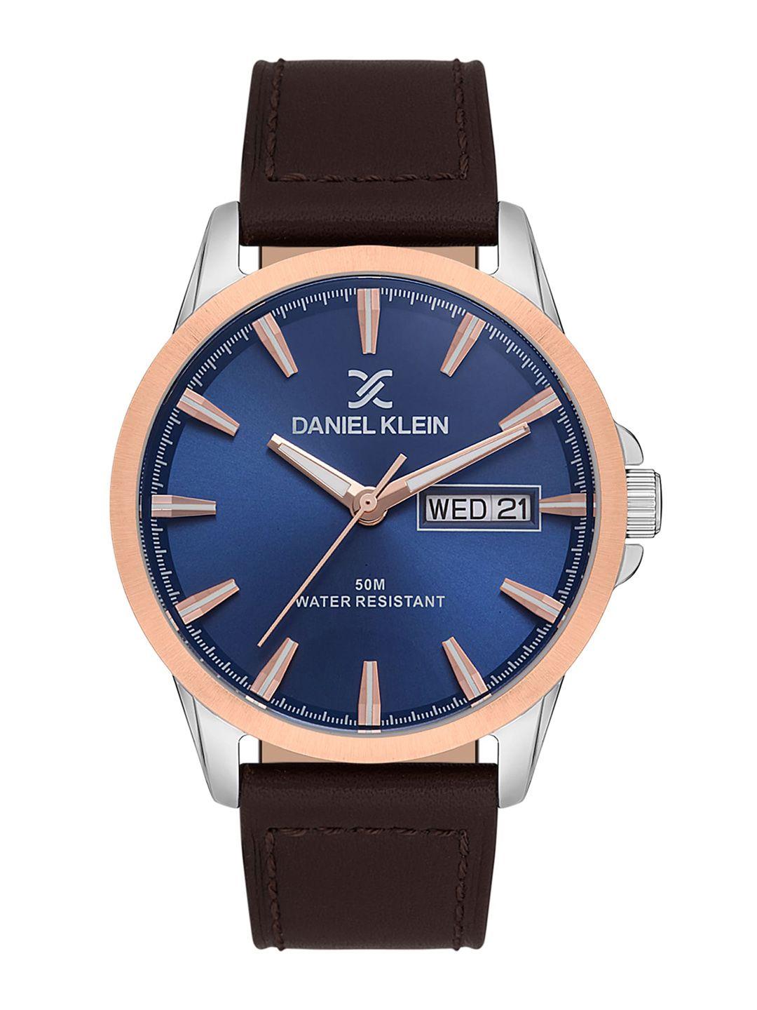 daniel klein men leather straps analogue watch dk.1.13542-3