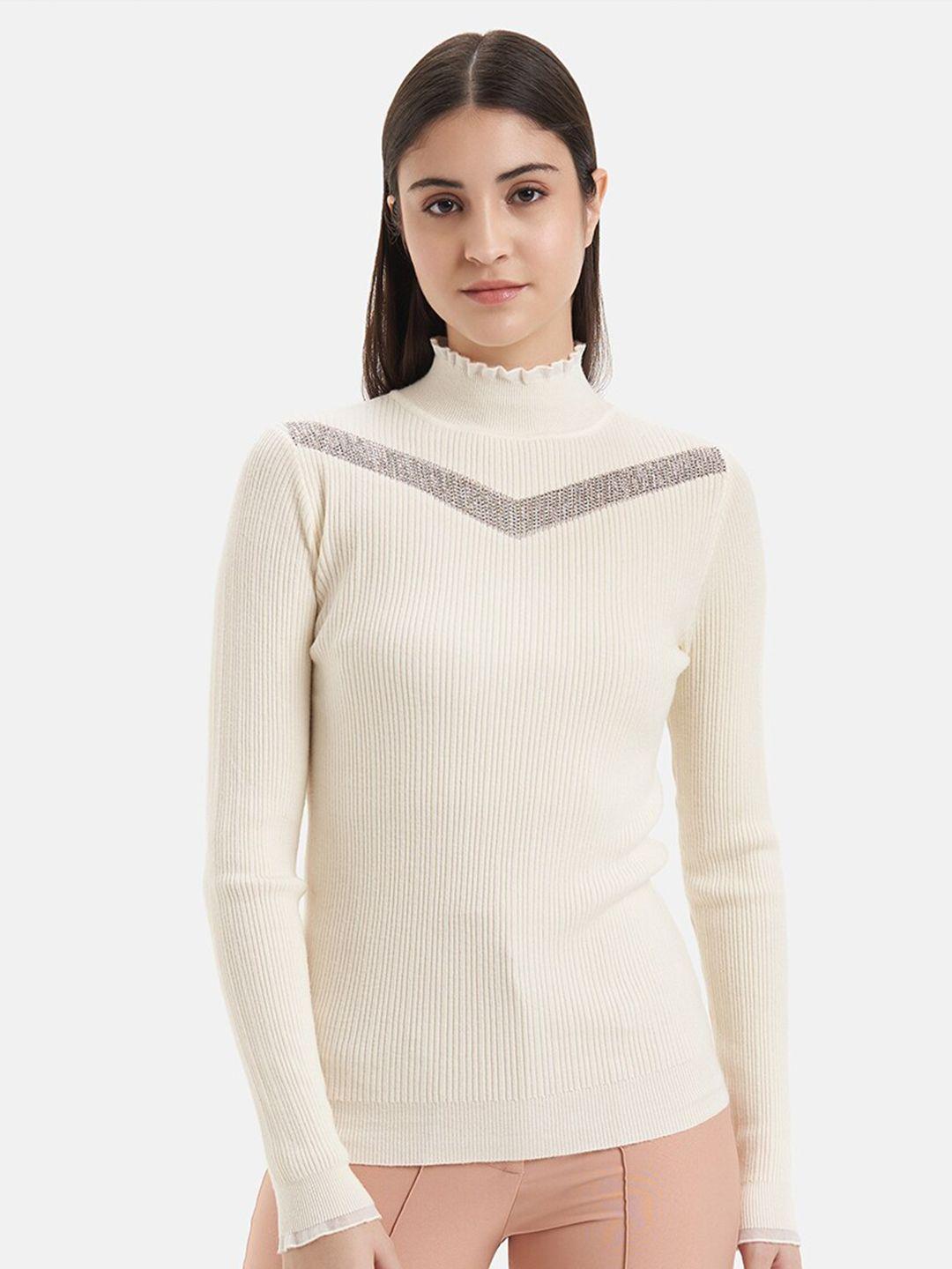 kazo ribbed high neck embellished detailed pullover