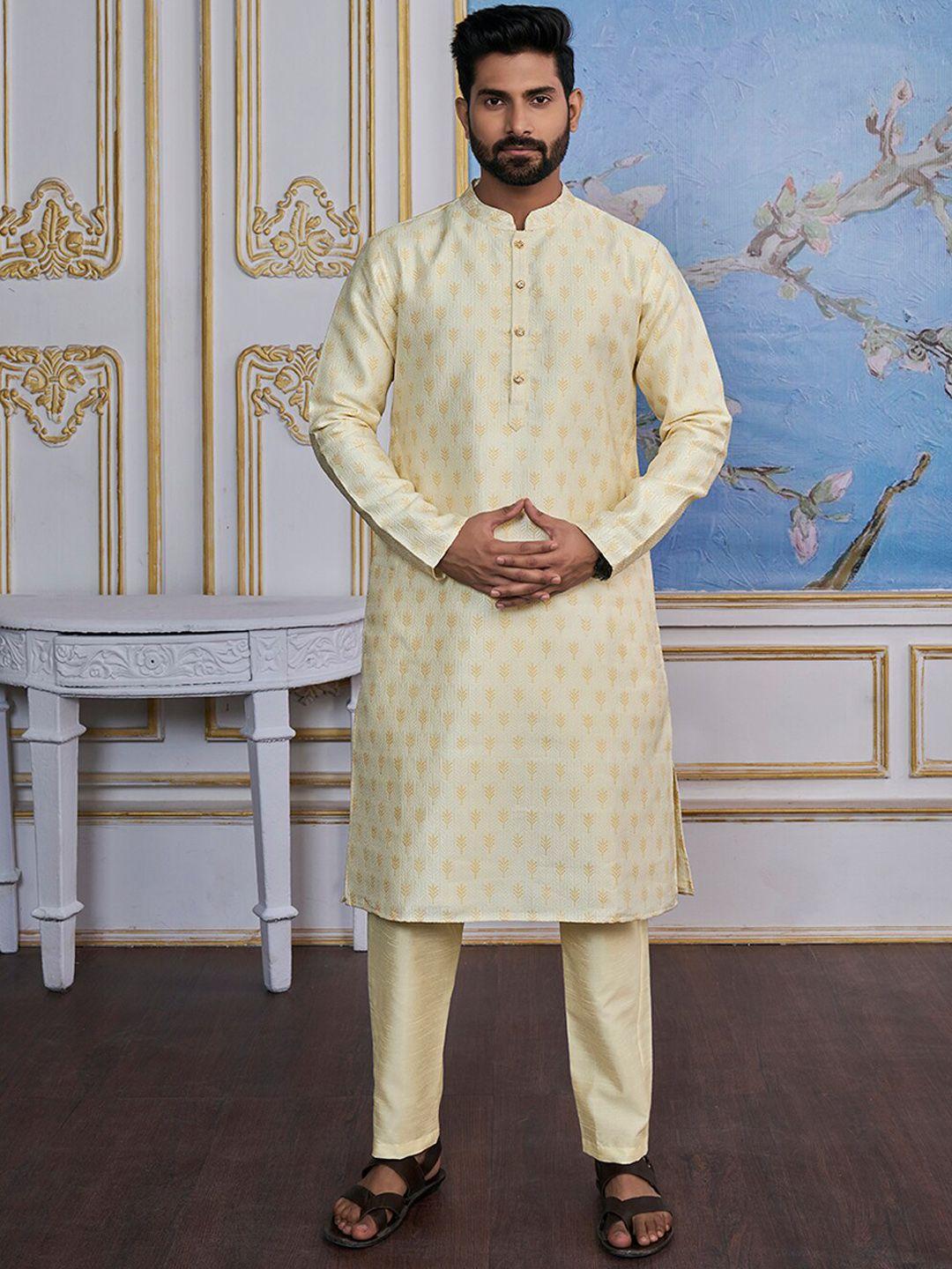 inddus ethnic motifs woven design straight kurta with trousers