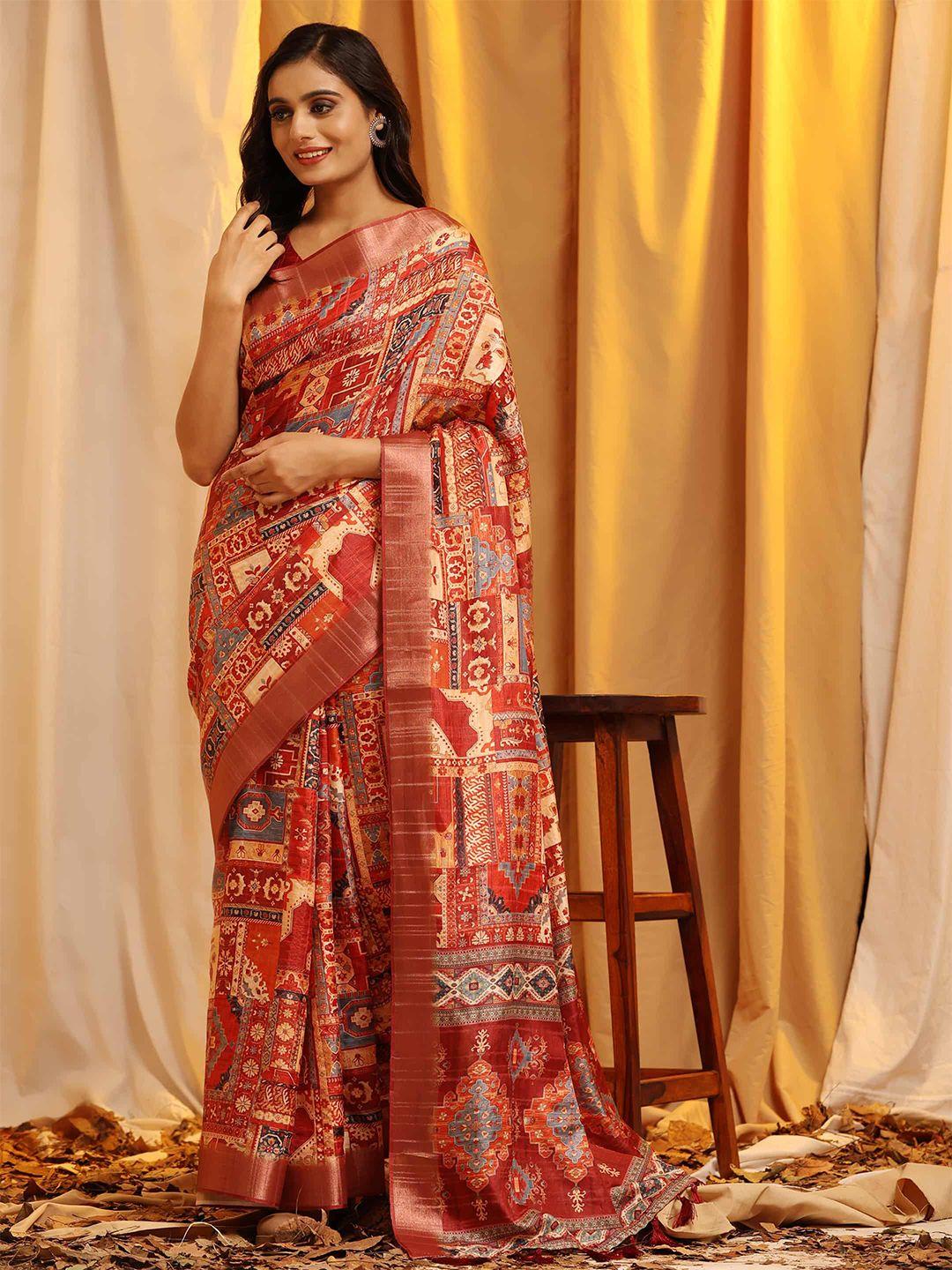 silk land ethnic motifs printed zari art silk banarasi saree