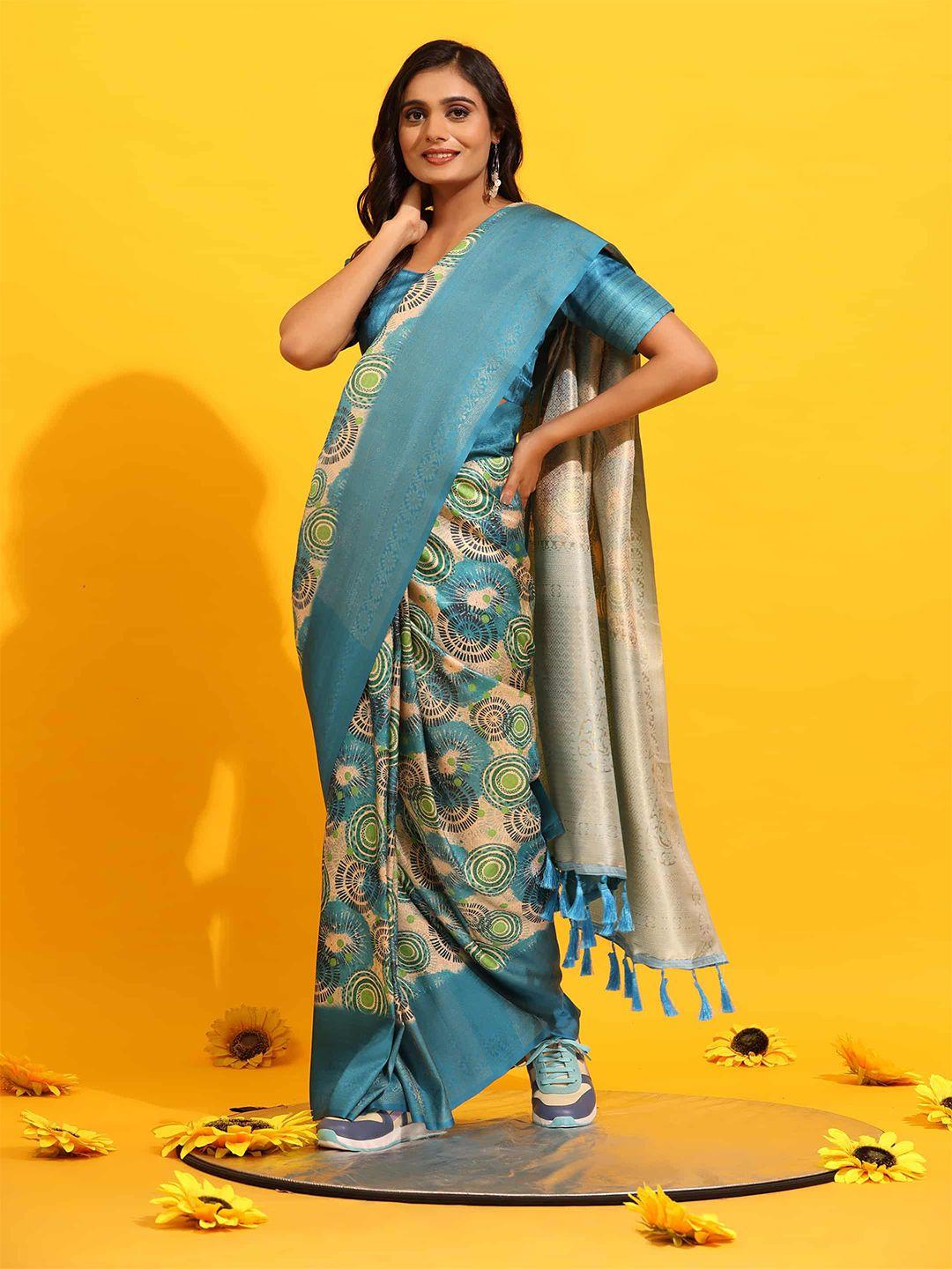 silk land geometric printed zari kanjeevaram saree