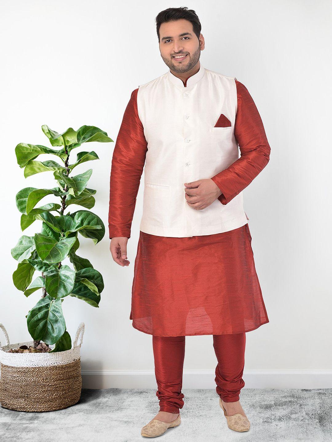 sztori plus size mandarin collar long sleeves regular kurta with churidar & nehru jacket