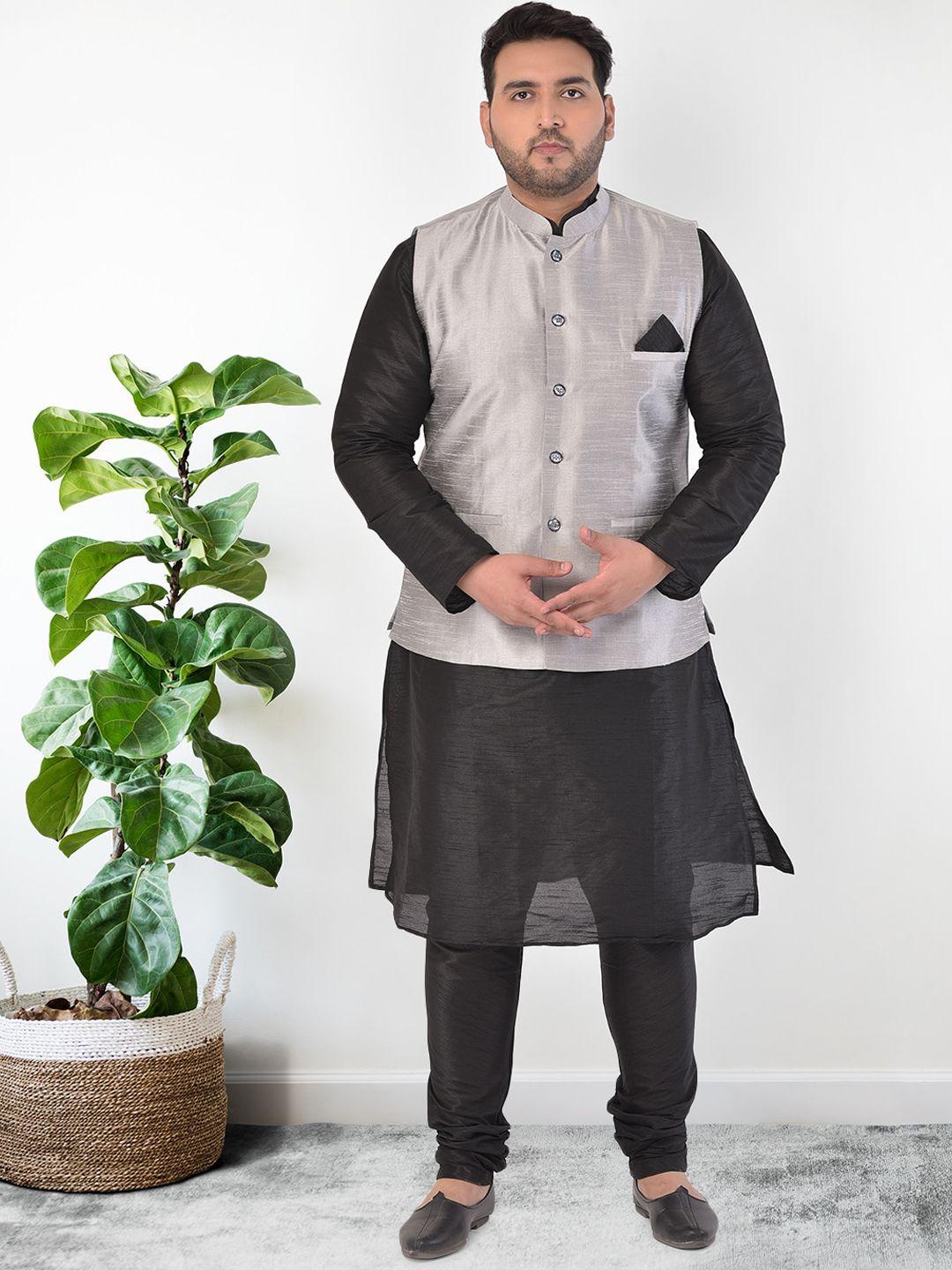 sztori plus size dupion silk straight kurta with churidar & nehru jacket