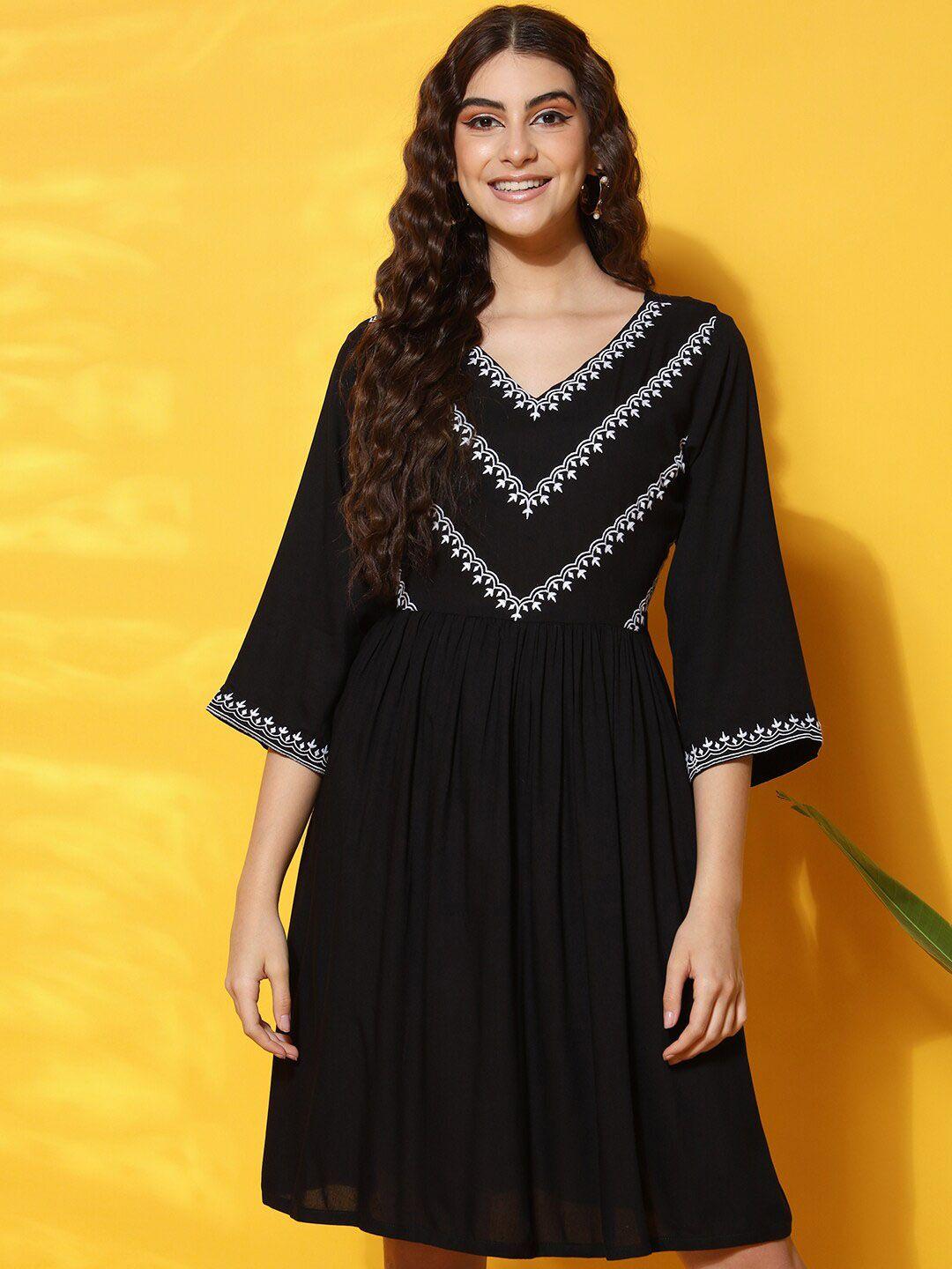 black scissor floral embroidered ethnic dresses