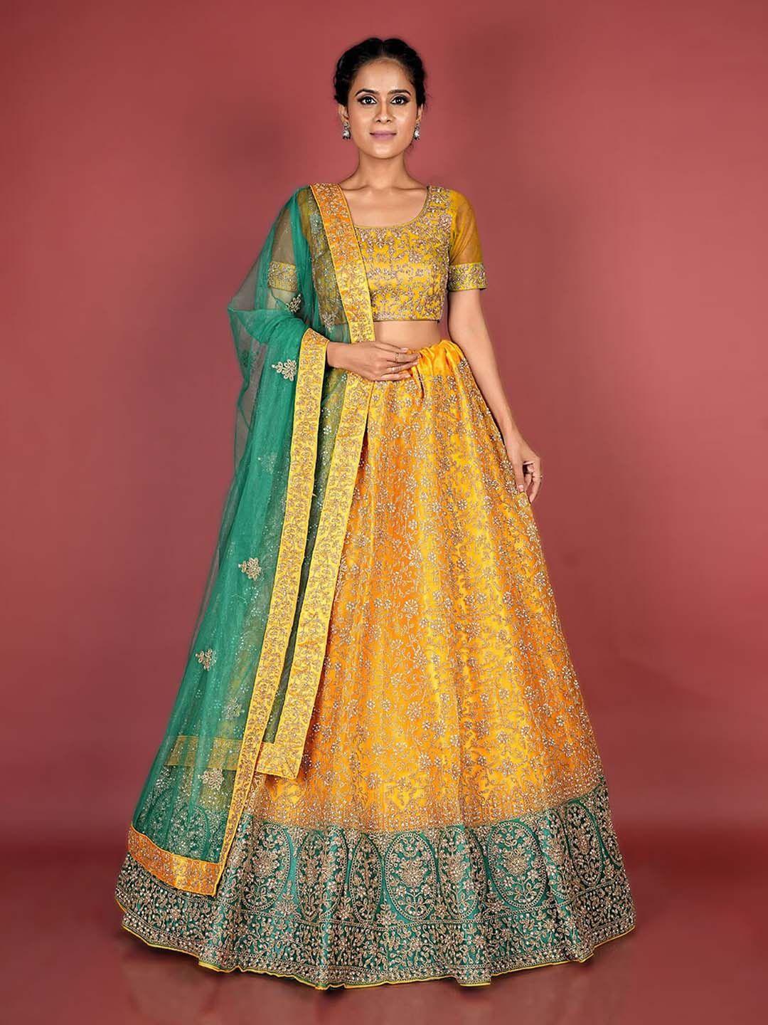 halfsaree studio embroidered semi-stitched lehenga & unstitched blouse with dupatta