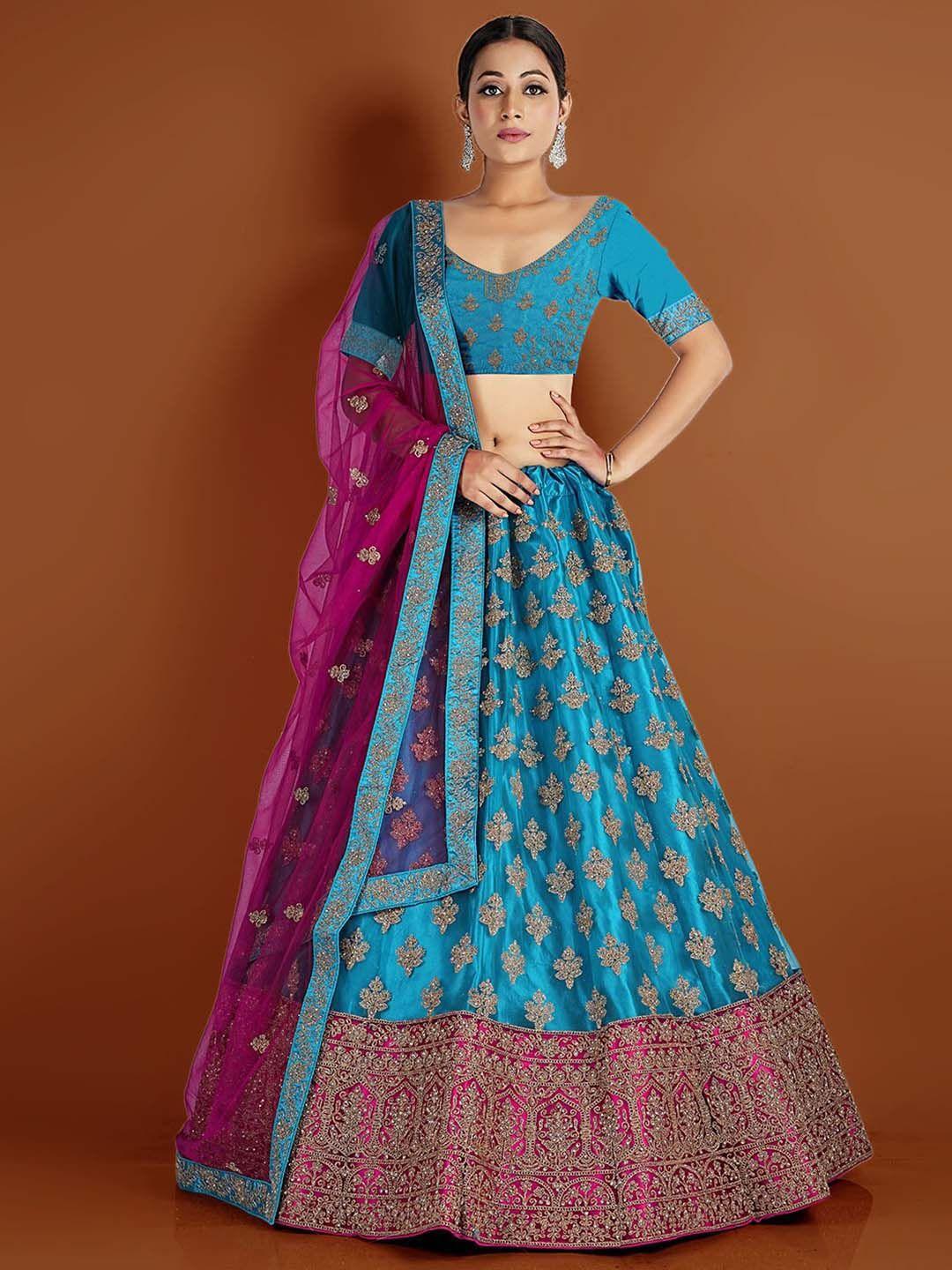 halfsaree studio embroidered semi-stitched lehenga & unstitched blouse with dupatta