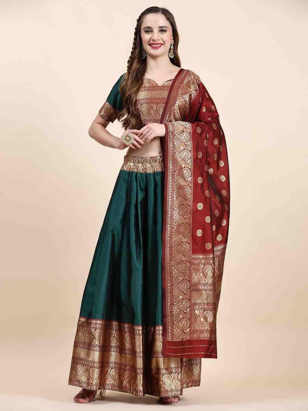 phenav woven design zari ready to wear lehenga & blouse with dupatta