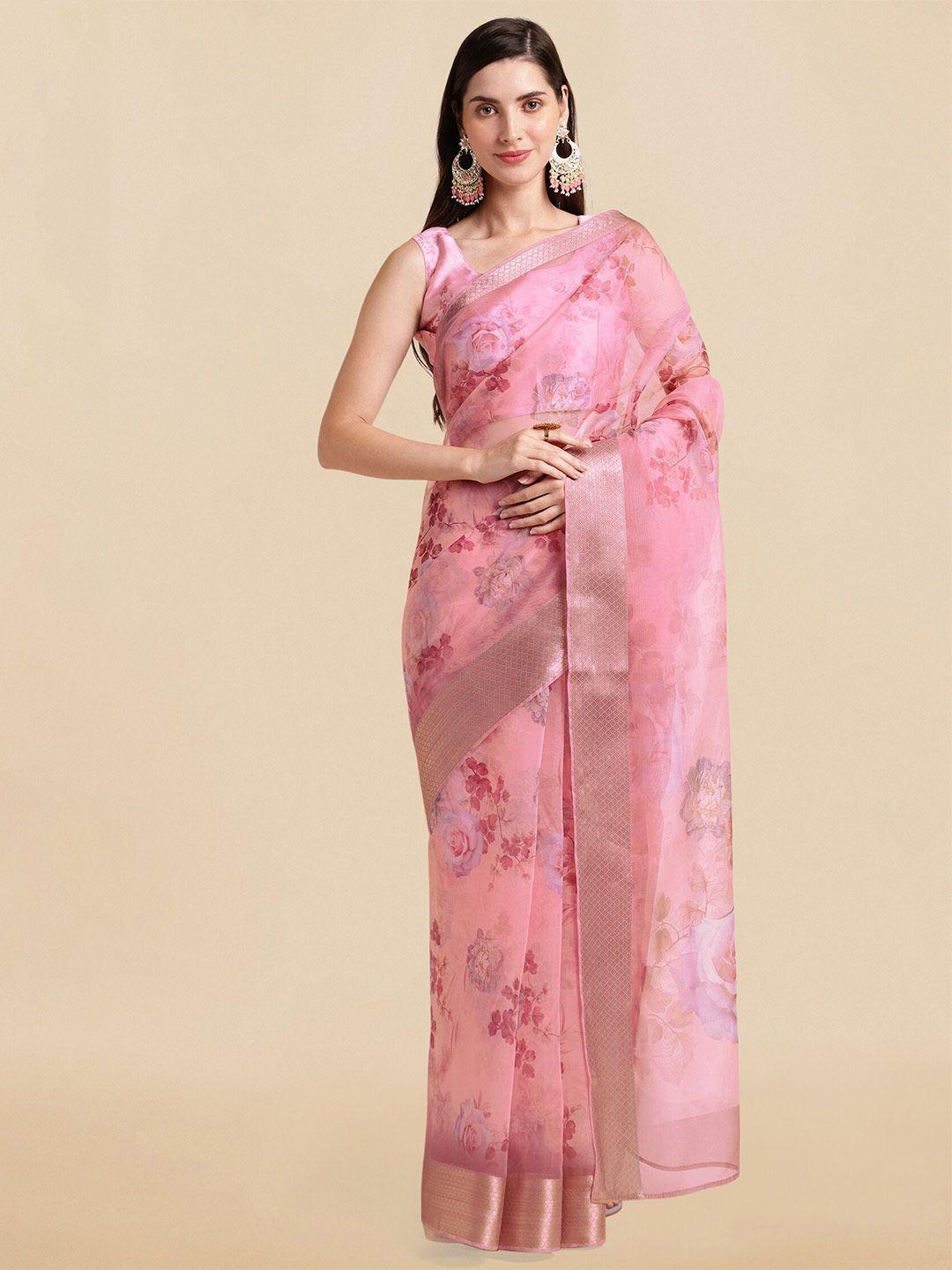 mirchi fashion floral printed zari organza saree