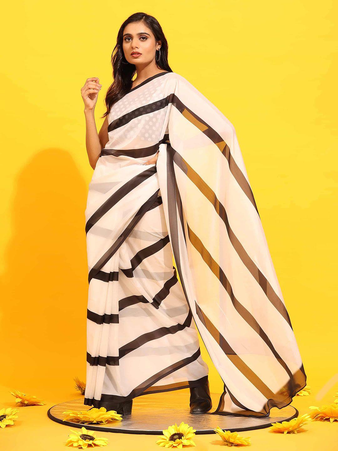 silk land white & black striped silk blend saree