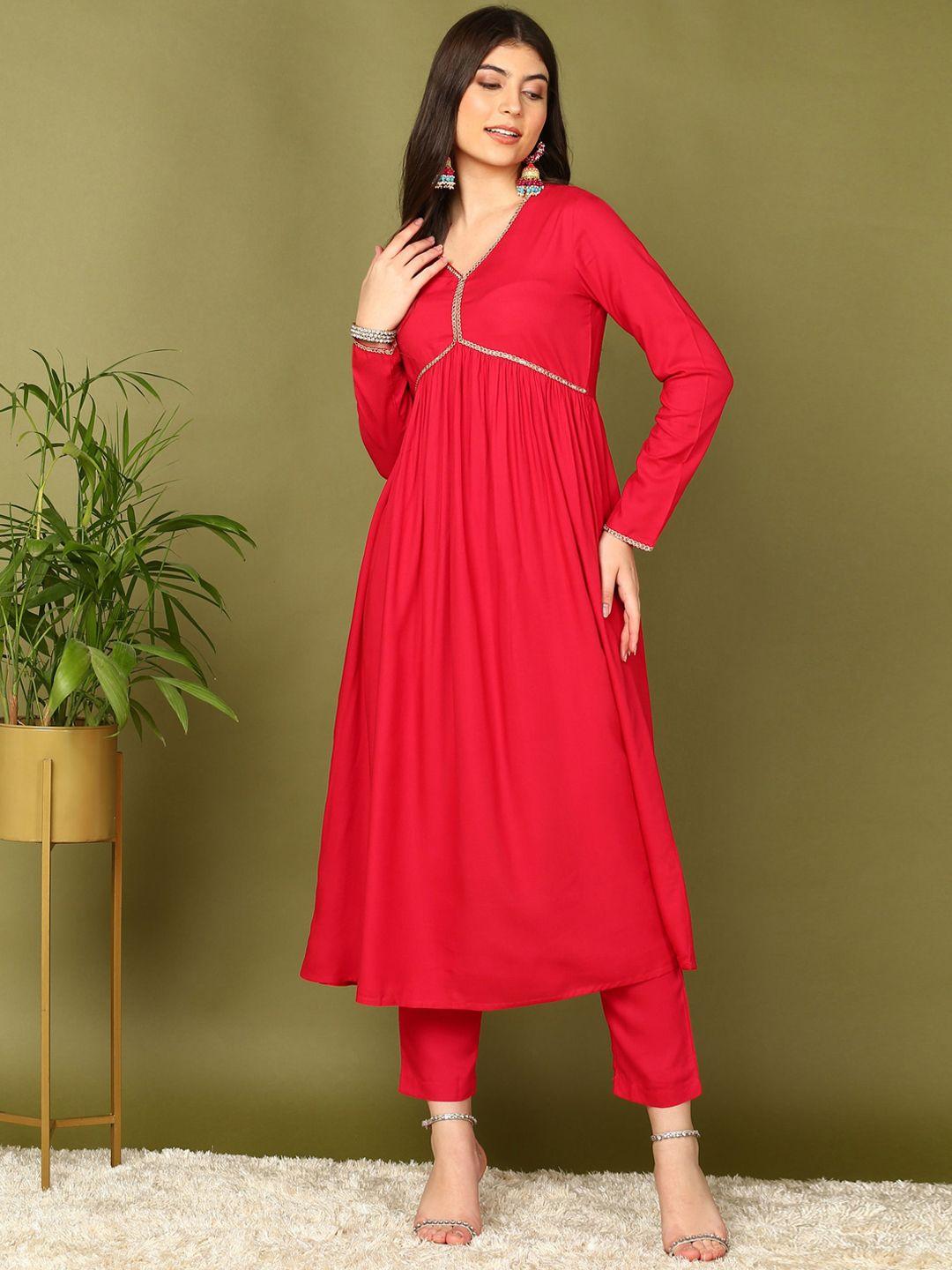 here&now women pink empire gotta patti kurta with trousers