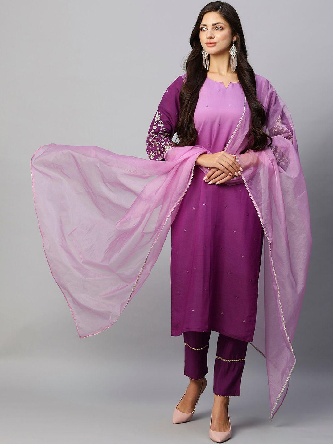 kalini ombre dyed beads and stones kurta & trousers with dupatta