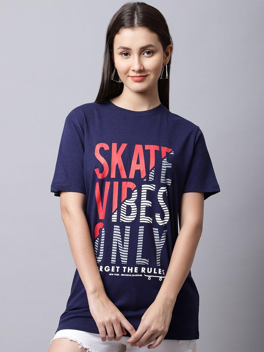 dressberry women navy blue applique t-shirt