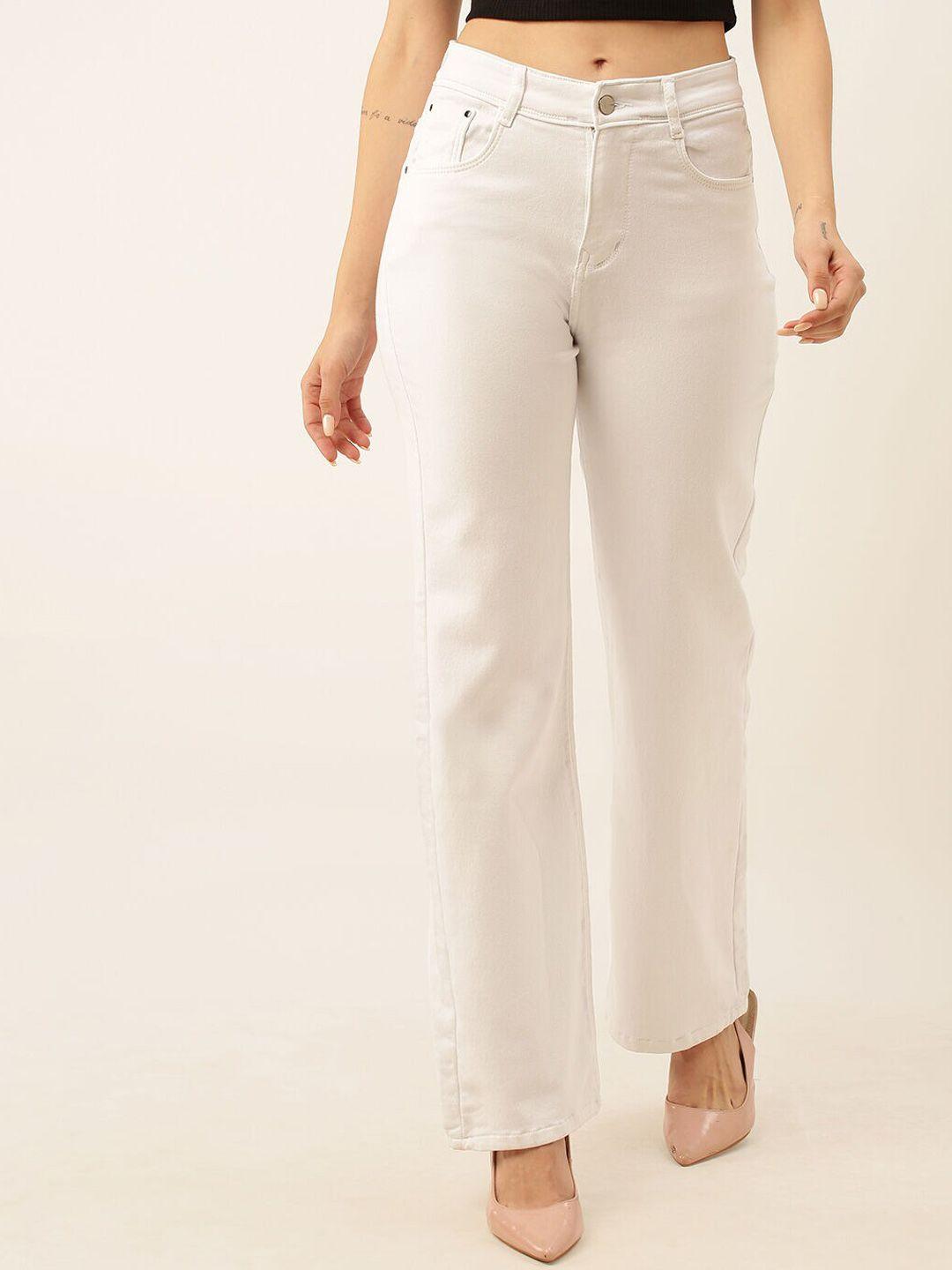 zola women white flared clean look high-rise cotton jeans