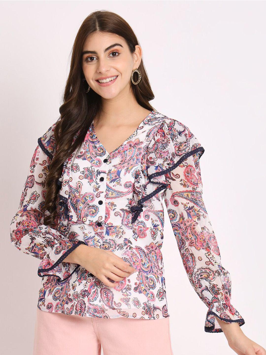 charmgal ethnic motifs printed v-neck shirt style top