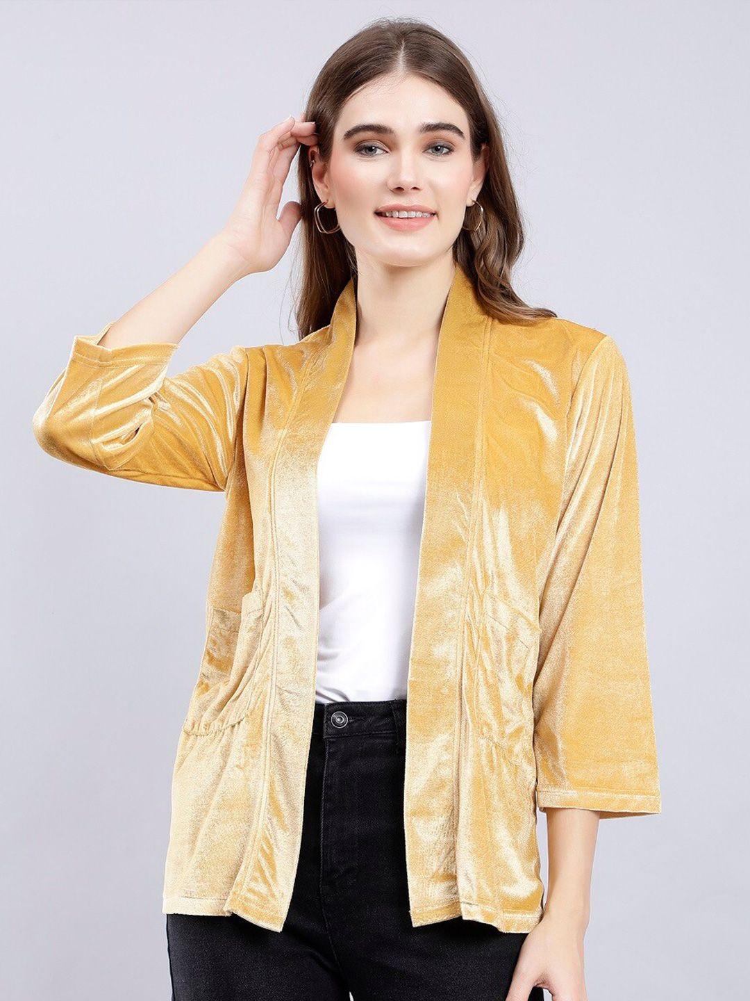 anvi be yourself gold-toned pure velvet open front shrug